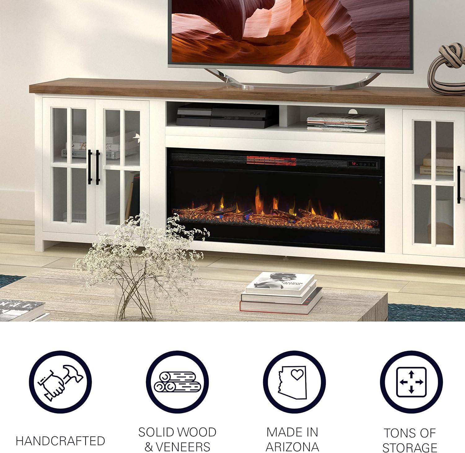 Hampton 97" White Wood Fireplace TV Stand with Cabinets