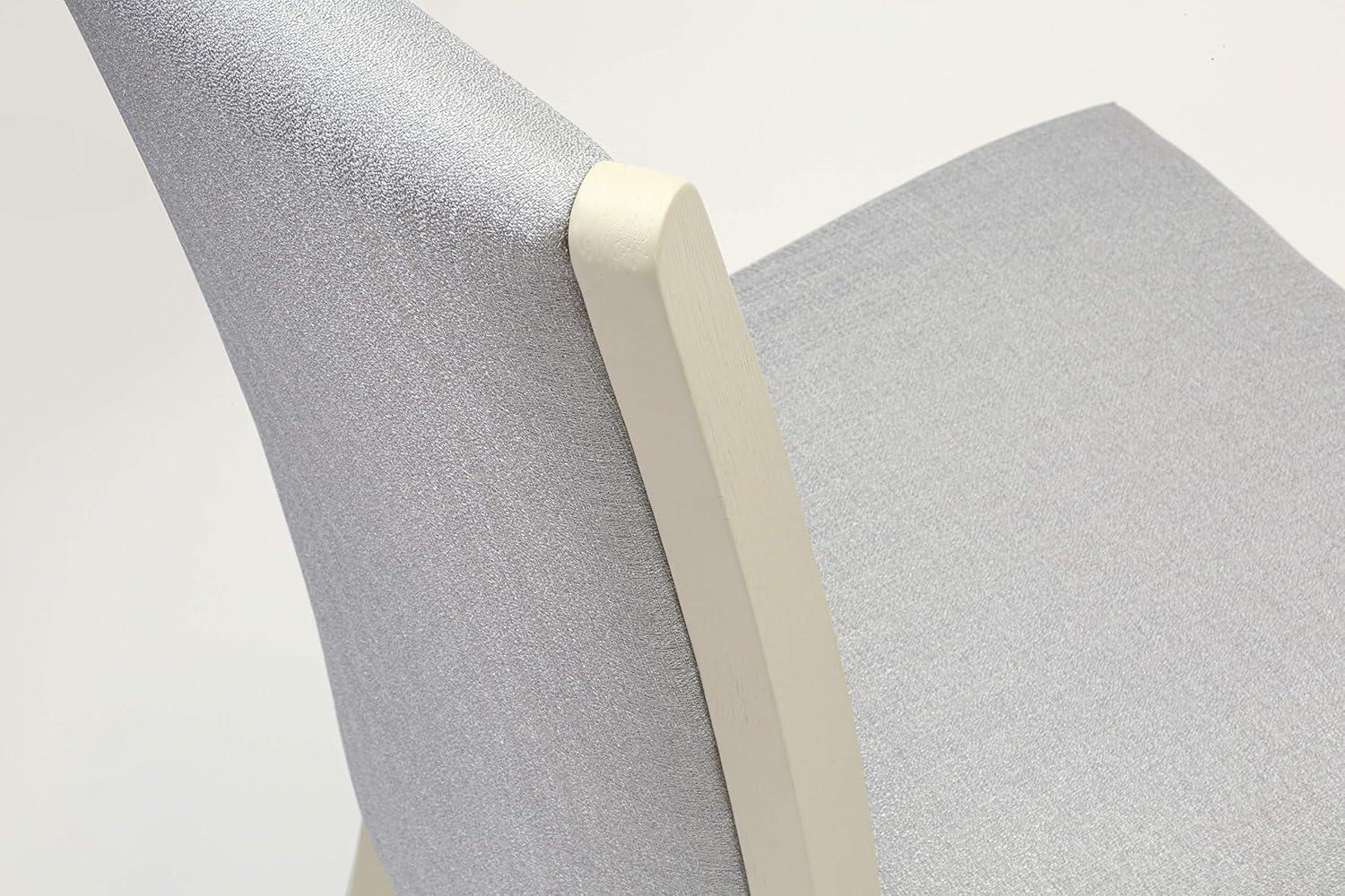 Verona Linen White Wood Frame Upholstered Chair with Gray Linen Fabric Seat with Nail Head & Stylish Back - Set of 2