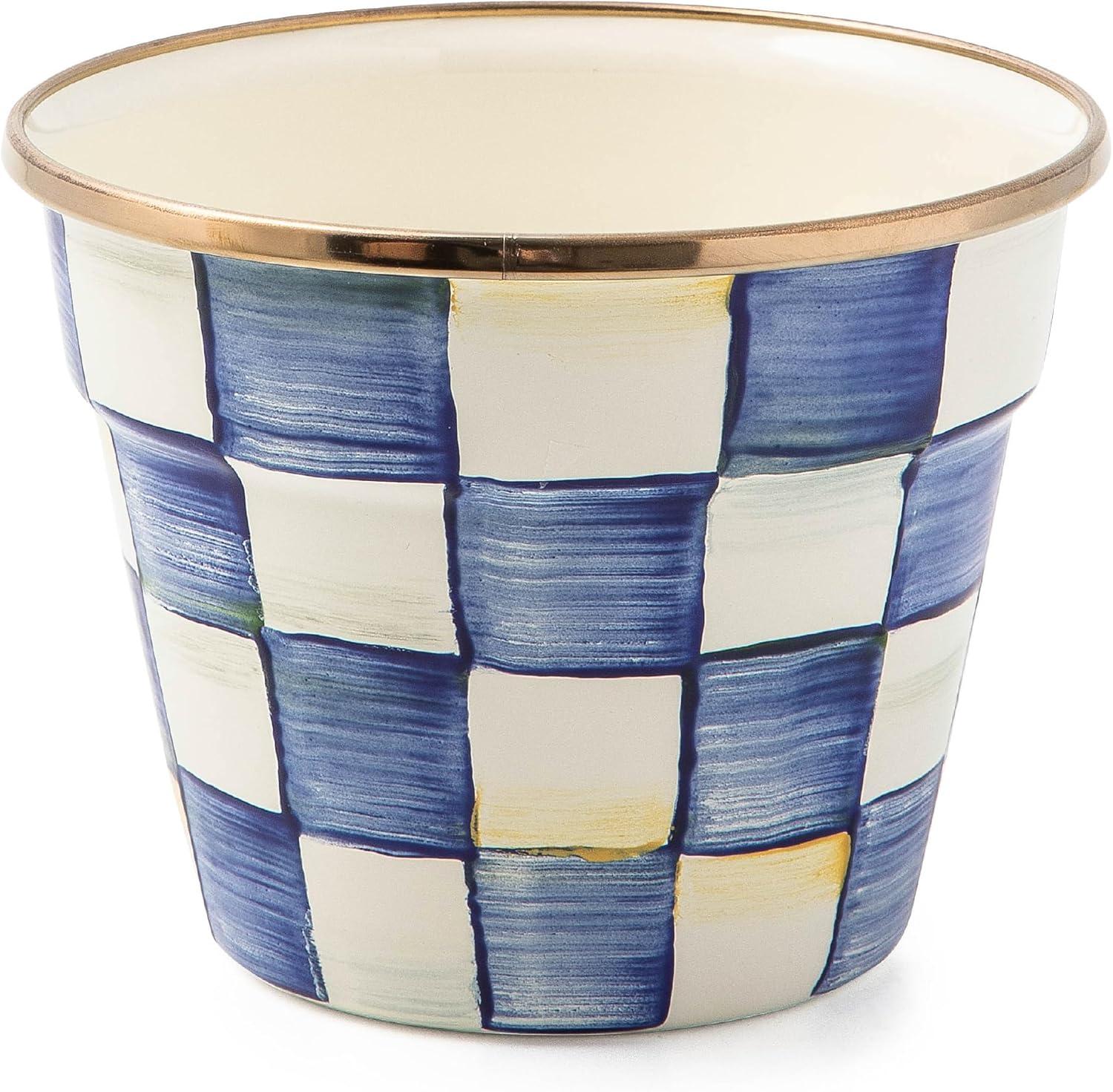 Small Blue and White Painted Enamel Garden Pot