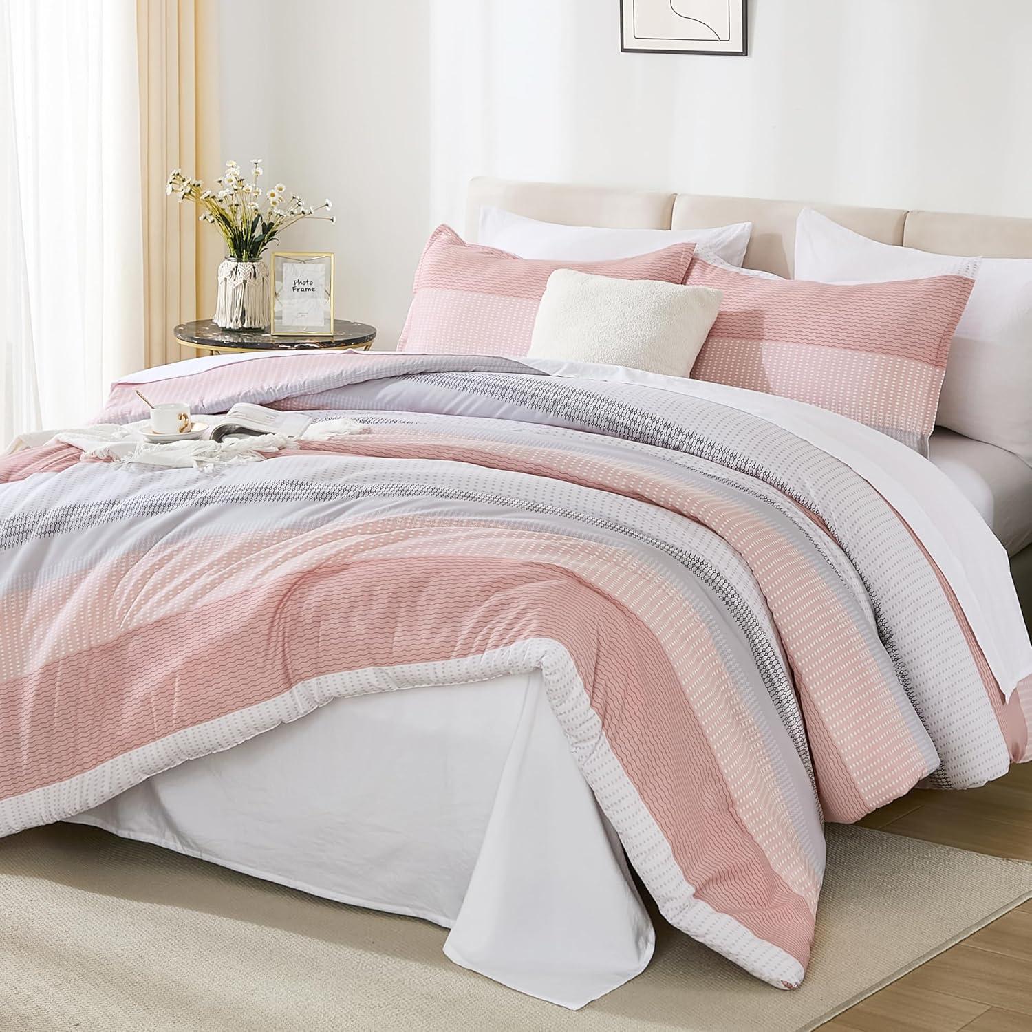 7 Pieces Comforter Set for All Seasons Pink - King