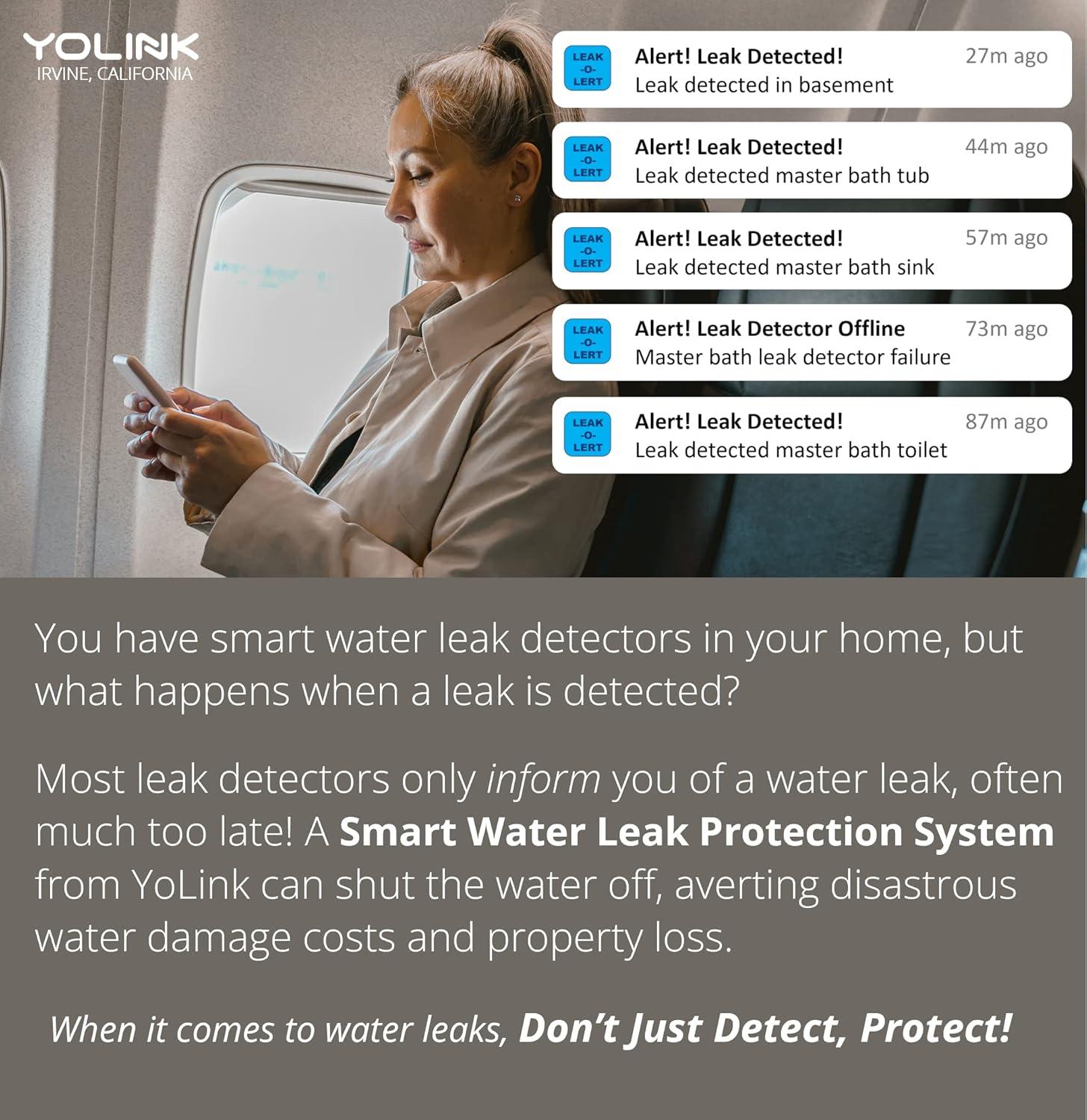 YoLink Sensor de Fugas de Agua Inteligente Alcance de 1/4 de Milla, Sensor de Agua Doméstico Inteligente Blanco, Paquete de 3