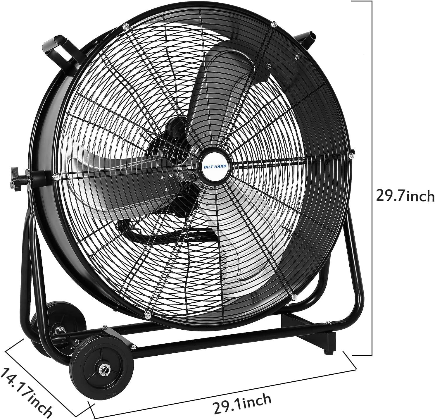 BILT HARD 24" 8100 CFM High Velocity Industrial Drum Fan, 3-Speed Heavy Duty Metal Shop Fan, UL Listed