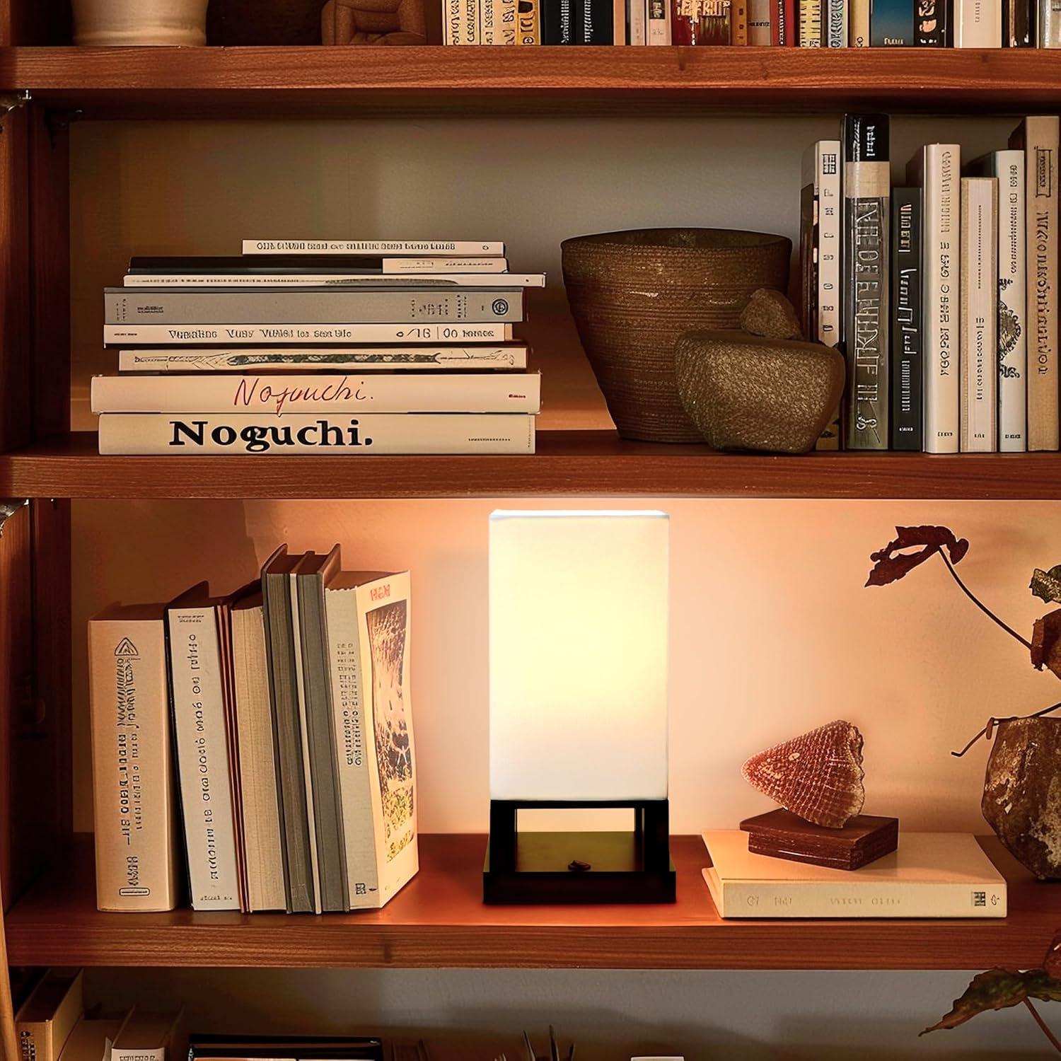 Brightech Maxwell 14 in. Mid-Century Modern LED Bedside Table Lamp with Fabric Square Shade