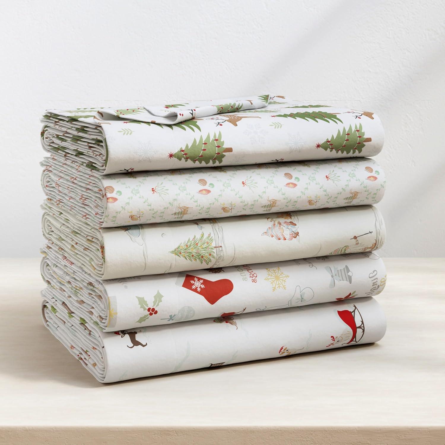 100% Cotton Holiday Flannel Sheet Set - Great Bay Home (Queen, Pups with Hats)