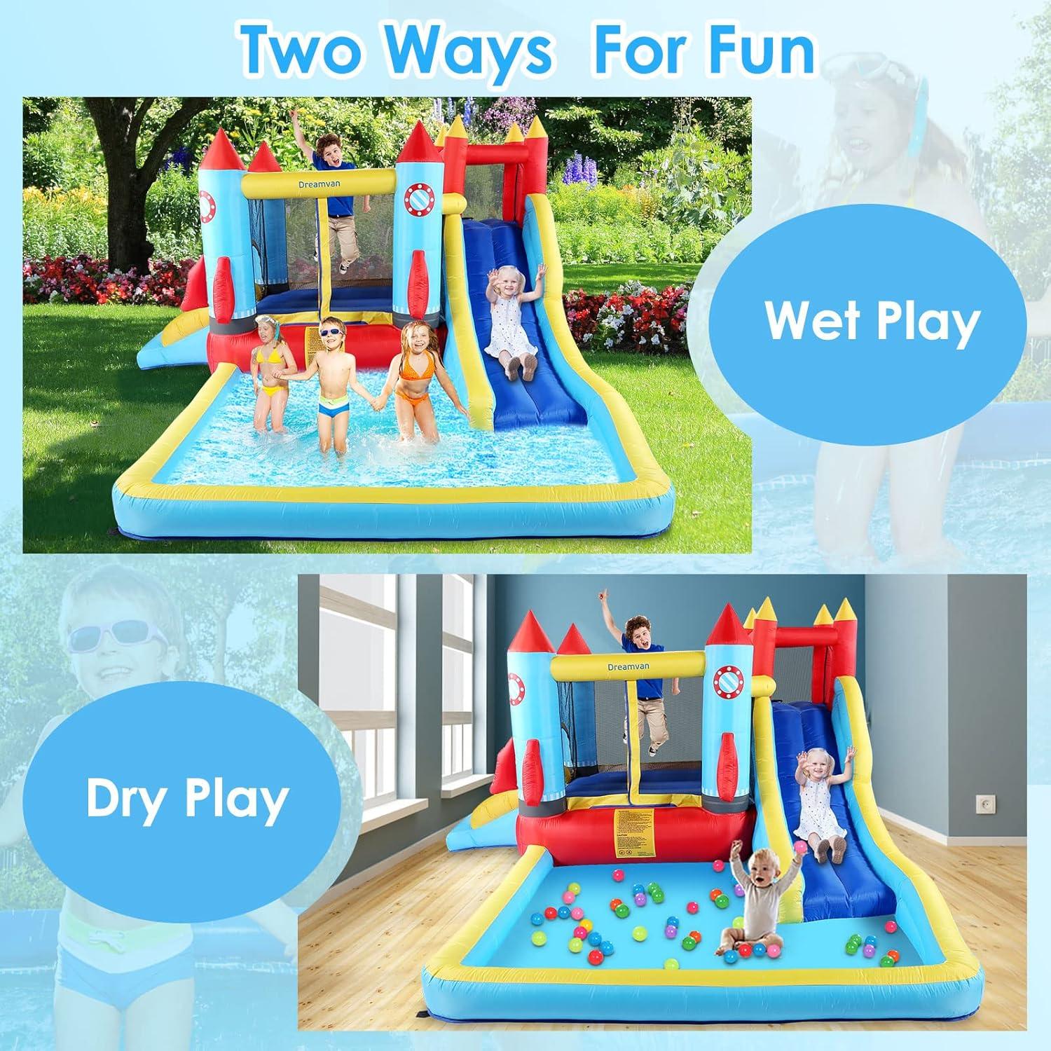 Ktaxon Inflatable Bounce House with Blower for Kids 3+, Indoor & Outdoor Bouncy Castle with Slide, Perfect for Birthday Parties, Backyard, Lawn