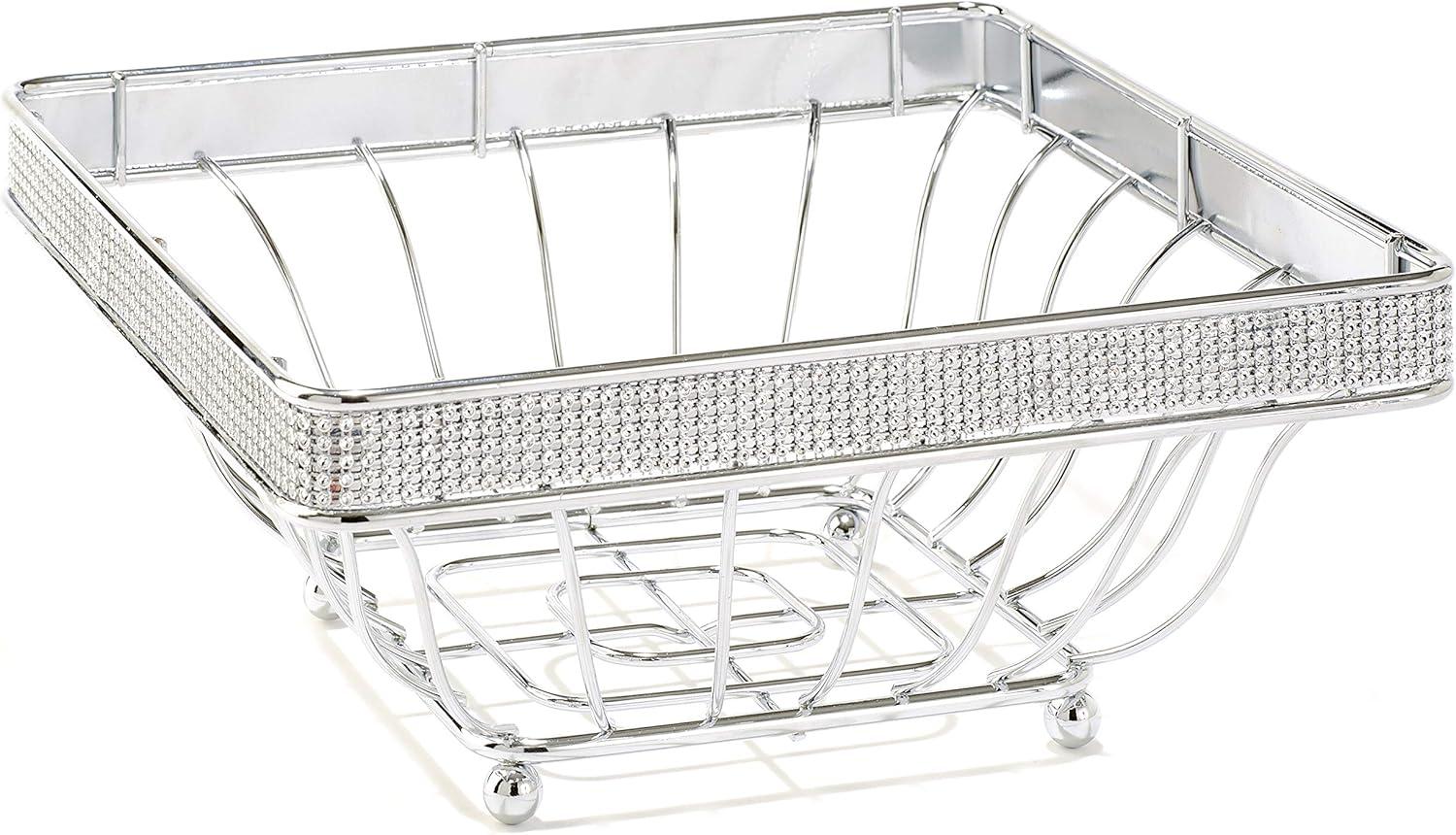 Kitchen Details Chrome Iron Wire Fruit Basket in Classic Pave Diamond Design