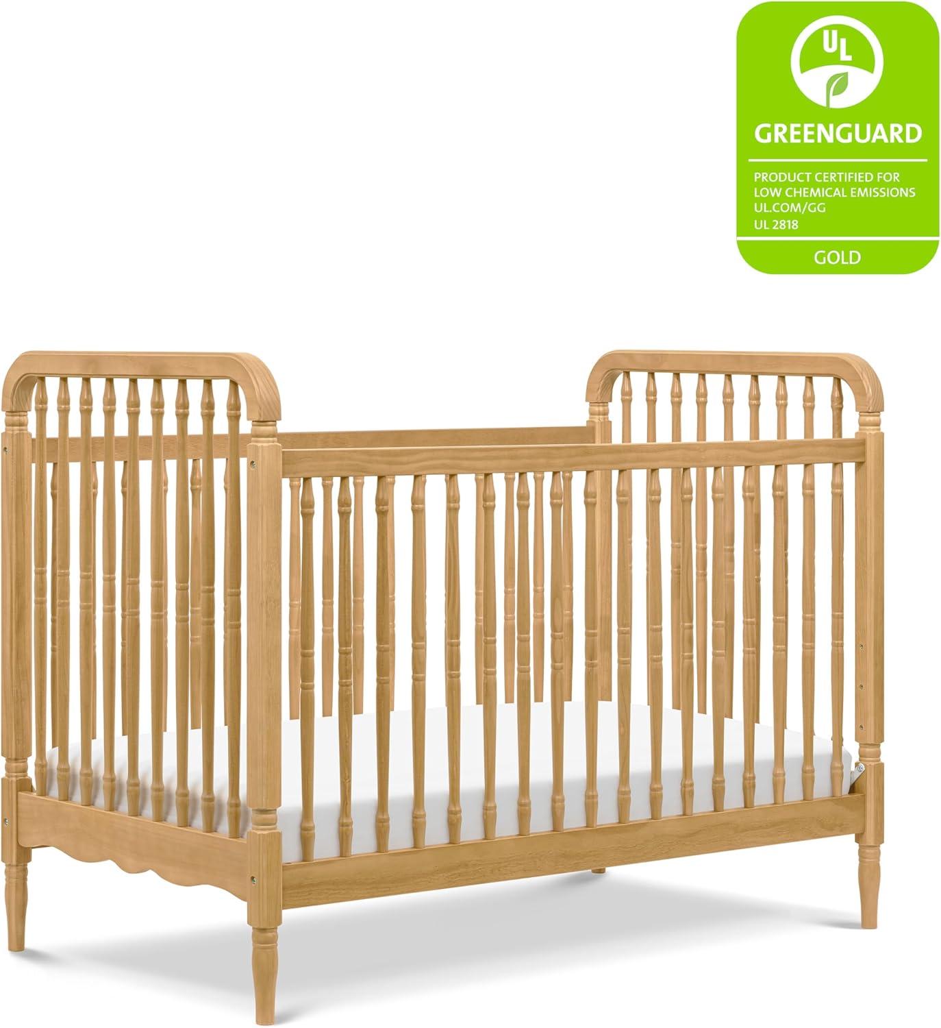 Honey Oak 3-in-1 Convertible Spindle Crib with Toddler Bed Kit