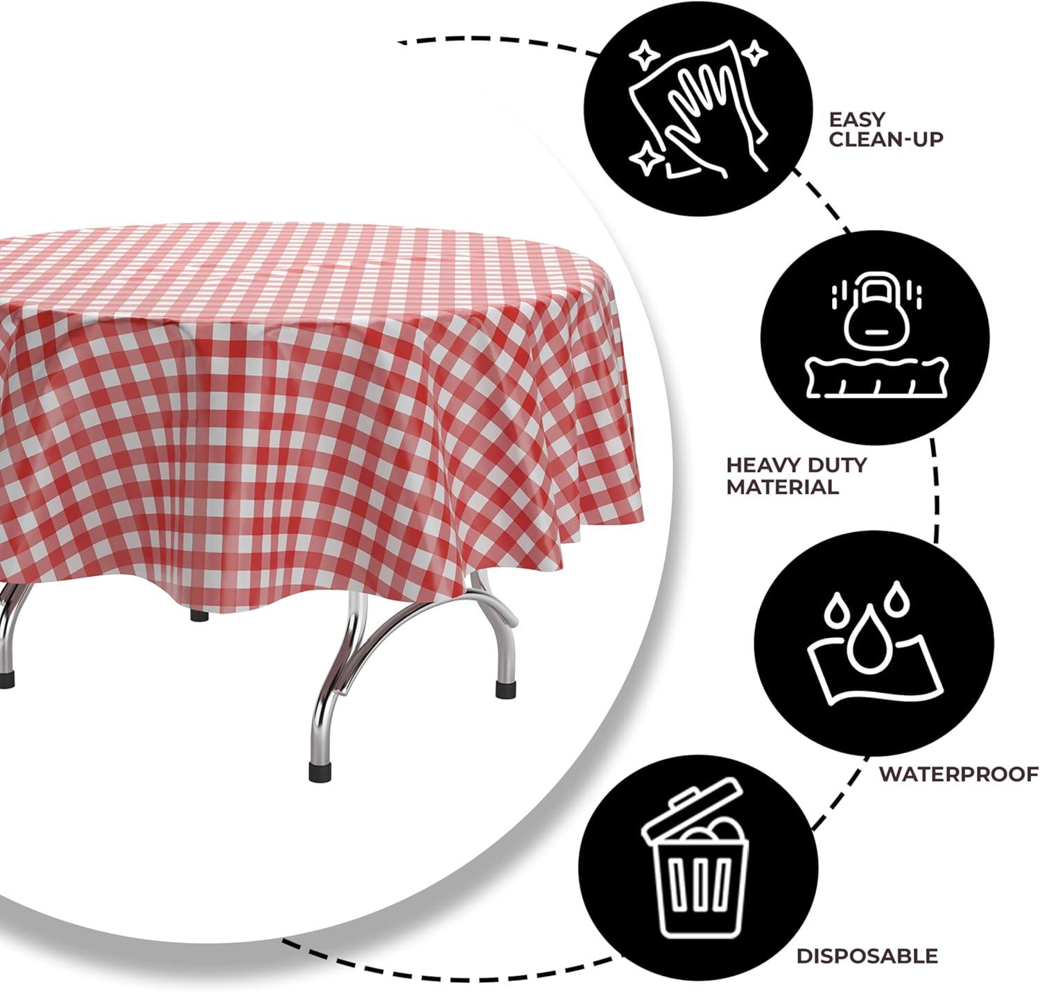 12 Pack Premium Rectangular Plastic Checkered BBQ Tablecloth - Red & White Gingham Checkerboard Disposable Plastic Tablecloth 86.6 inch. Rectangular