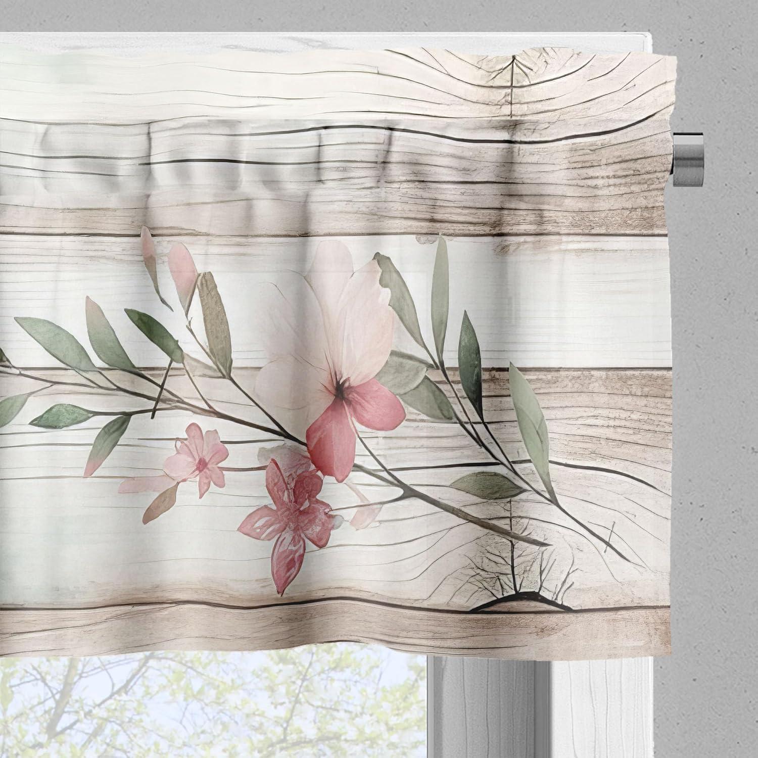 Floral Tailored 55'' W Kitchen Curtain