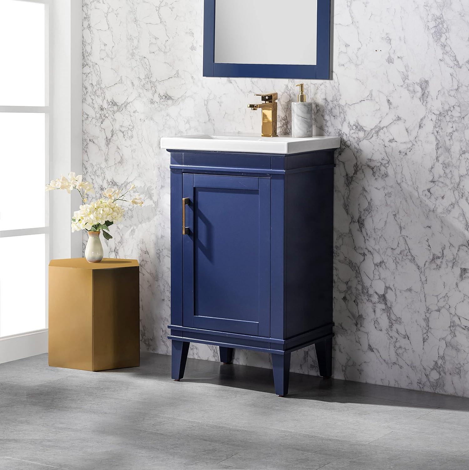 Avery 20" Blue Wood Single Bathroom Vanity with Porcelain Top