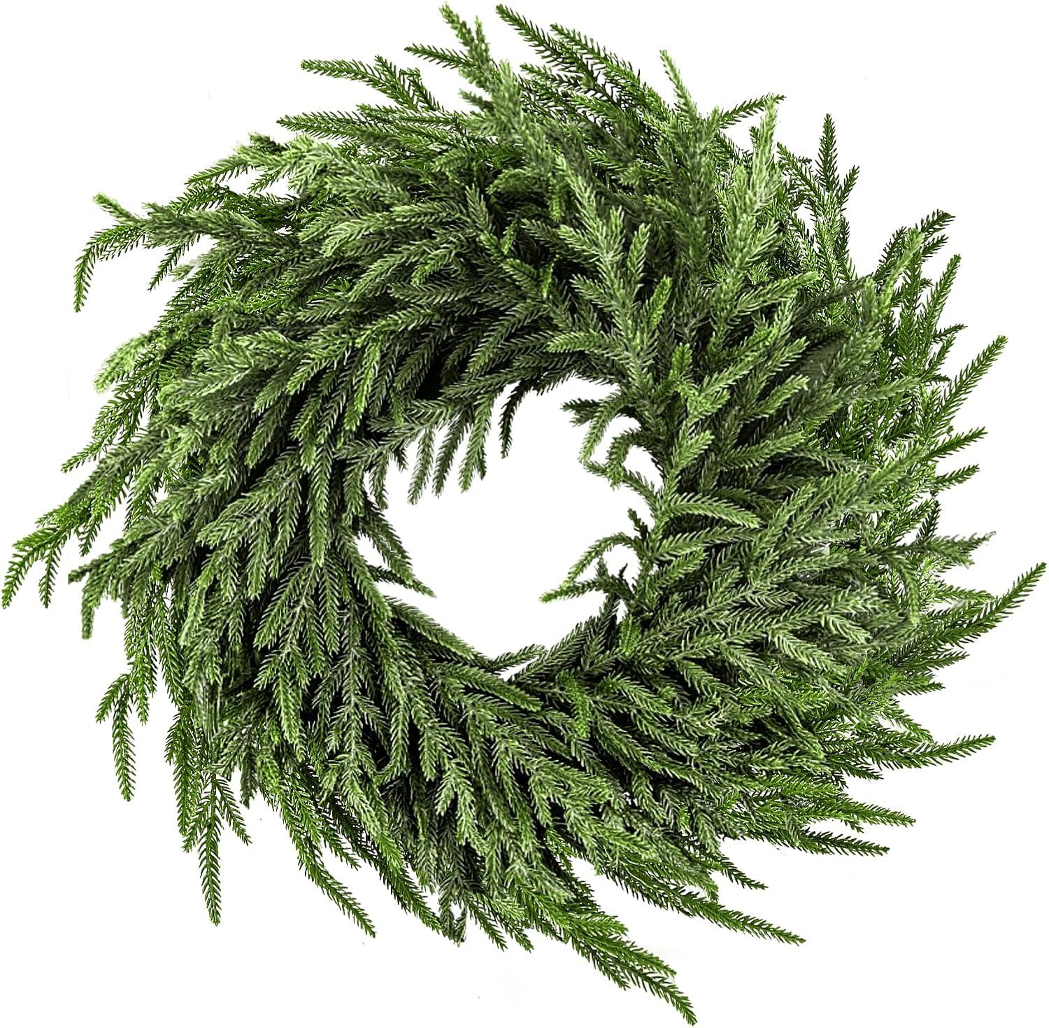 MUYIER 24" Real Touch Norfolk Pine Wreath for Front Door Artificial Christmas Wreath Green Faux Pine Wreath