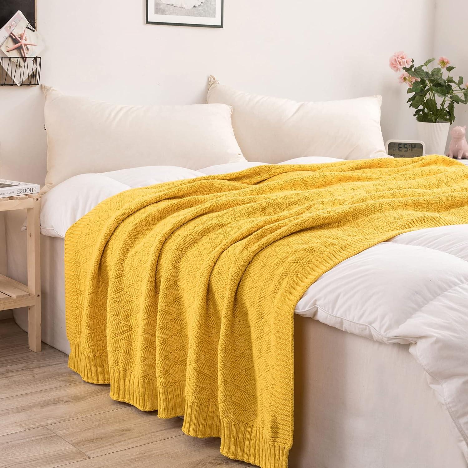 Longhui bedding Cotton Cable Green Knit Throw Blanket for Couch Chairs Bed Beach, Home Decorative Throws Blankets, 50 x 60 Inch, 2.2lb