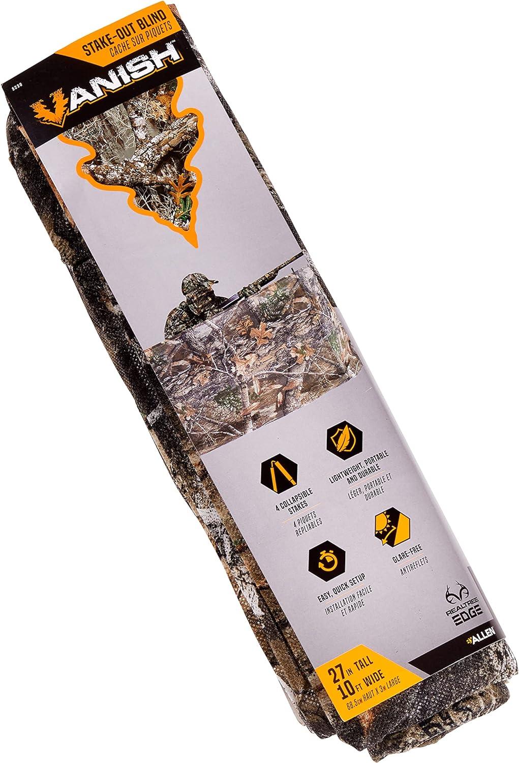 Allen Company Portable Ground Blind for Turkey and Deer Hunting - Outdoor Shooting Gear - Comes with Stakes for Easy Set Up - Realtree Edge Camo - 10" L x 27" H