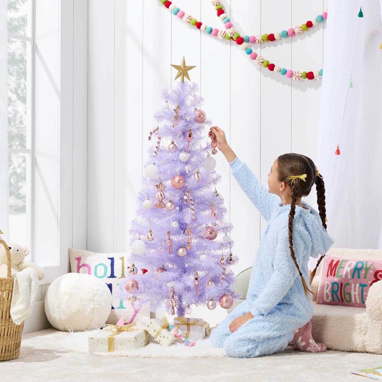 Best Choice Products 4ft Prelit Colored Christmas Tree, Artificial Tree Holiday Decor w/ LED Lights - Lavender