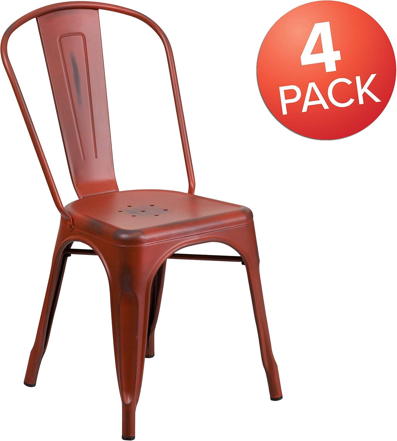 Flash Furniture Commercial Grade 4 Pack Distressed Kelly Red Metal Indoor-Outdoor Stackable Chair