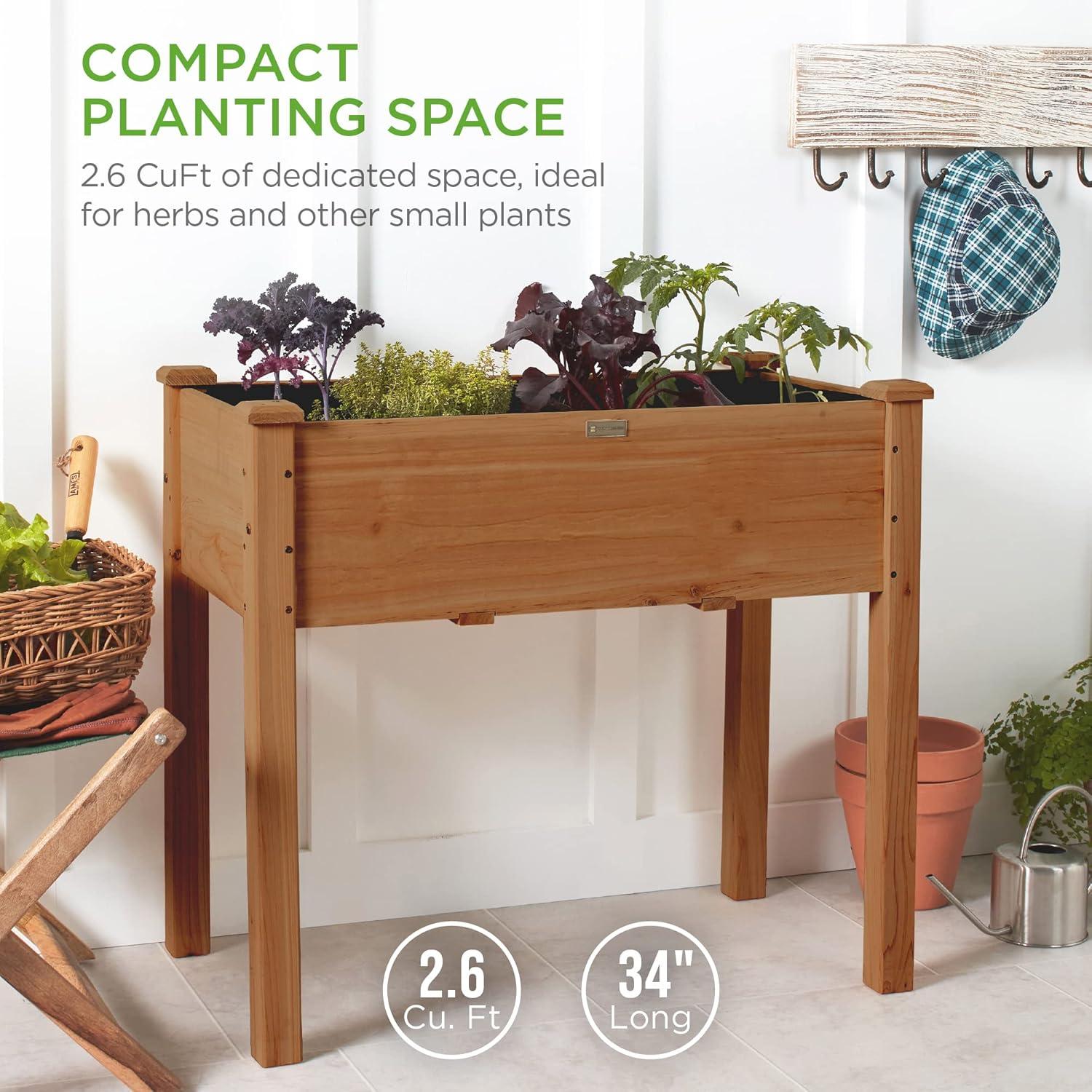 Best Choice Products 34x18x30in Raised Garden Bed, Elevated Wood Planter Box for Kids, Patio w/ Bed Liner - Acorn Brown