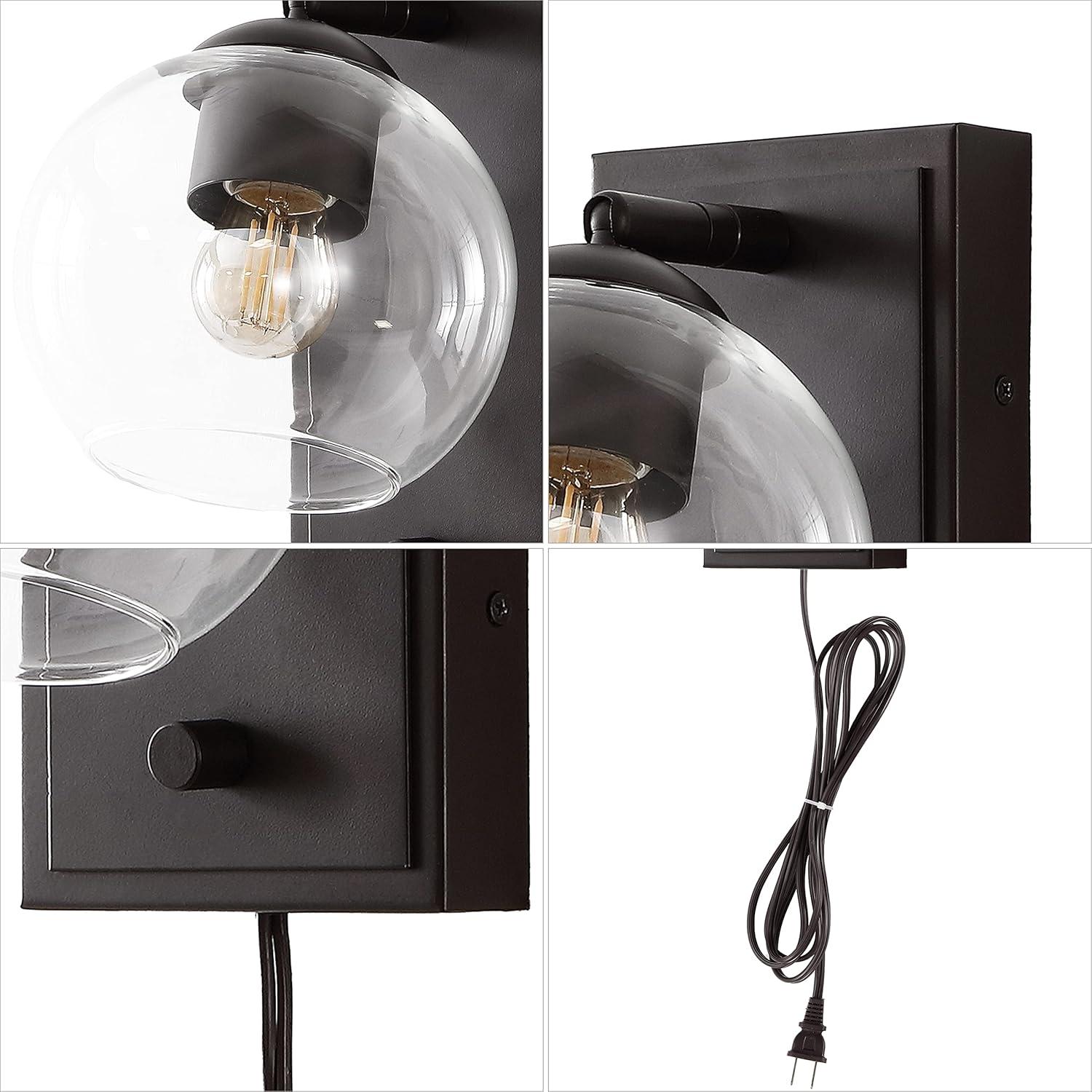 Hugo 6" 1-Light Minimalist Modern Plug-In or Hardwired Adjustable Iron LED Wall Sconce with Rotary Dimmer, Oil Rubbed Bronze with Clear Globe