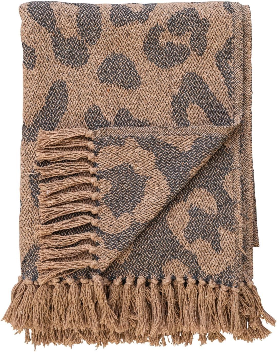 Black and Tan Leopard Print Recycled Cotton Throw Blanket