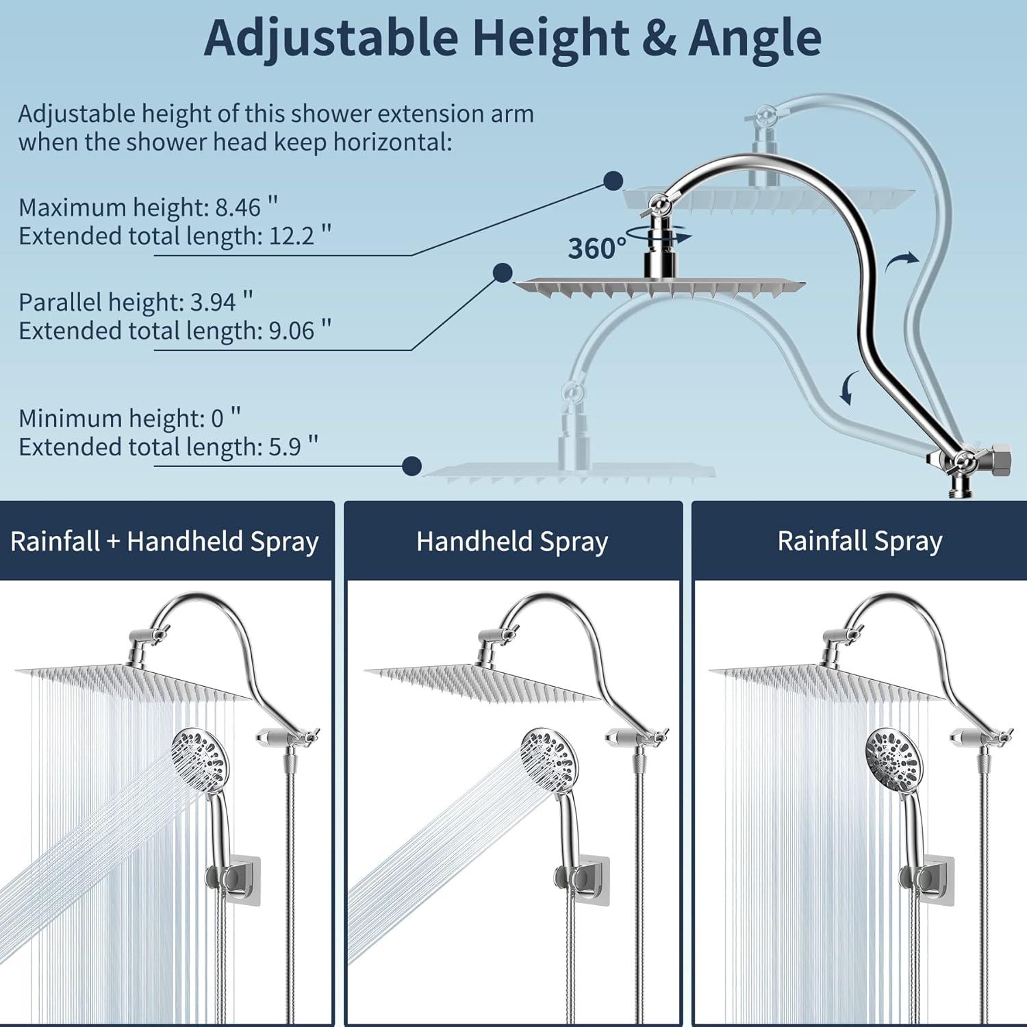 High Pressure Rainfall Shower Head with Handheld Spray Combo,Chrome