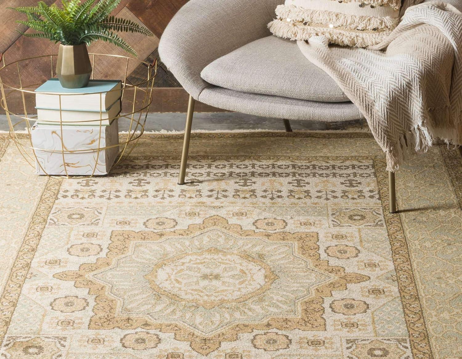 Elegant Cream 9' x 12' Synthetic Rectangular Area Rug