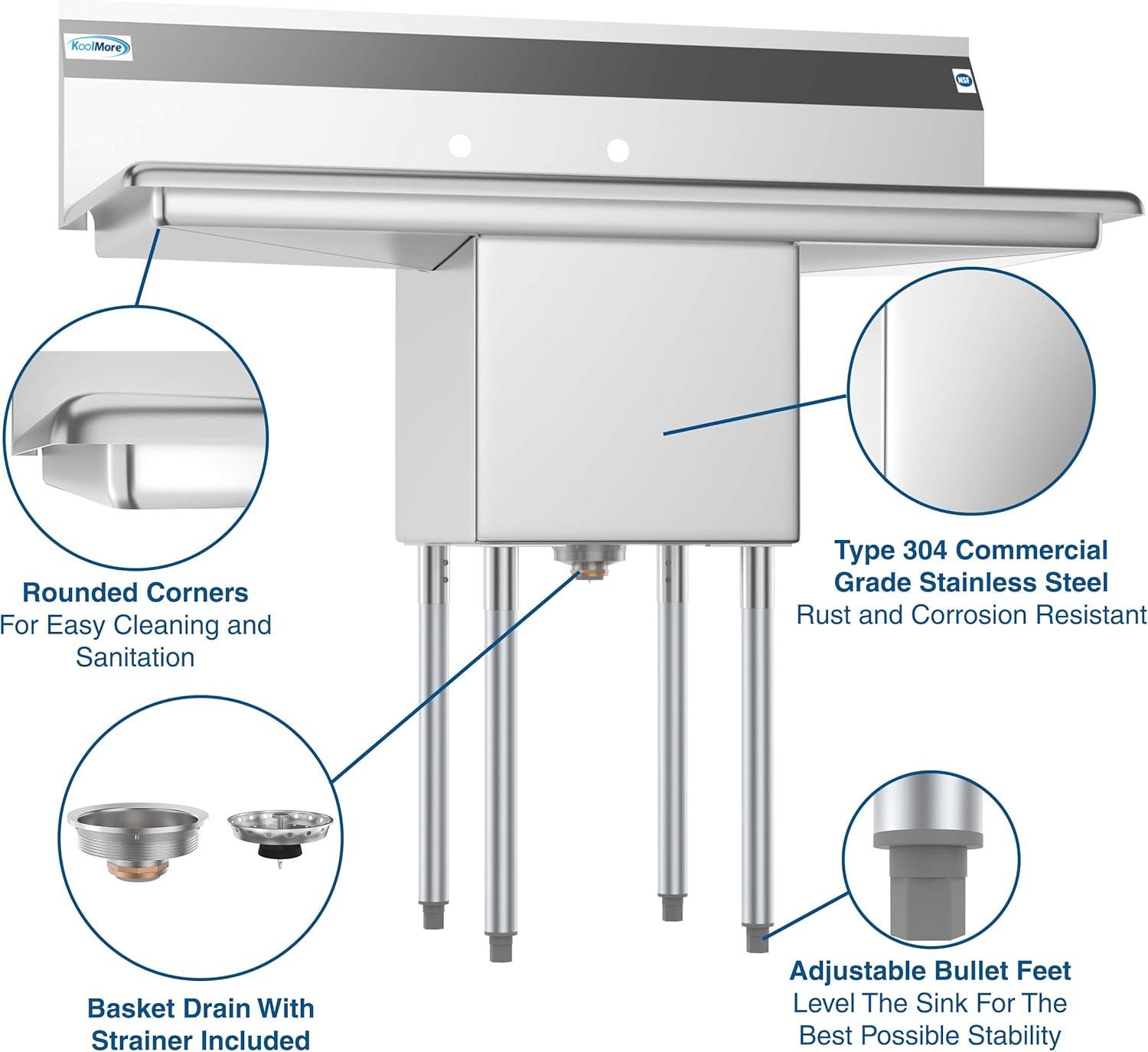 Stainless Steel Commercial Kitchen Prep Sink with Dual Drainboards