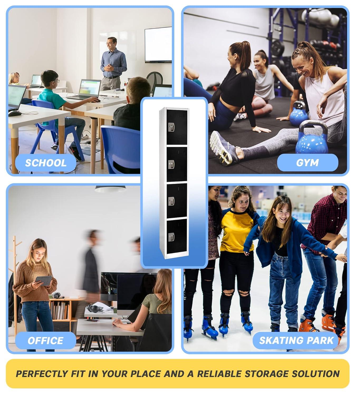 AdirOffice 12'' Wide Steel 4-Tier School and Gym Locker
