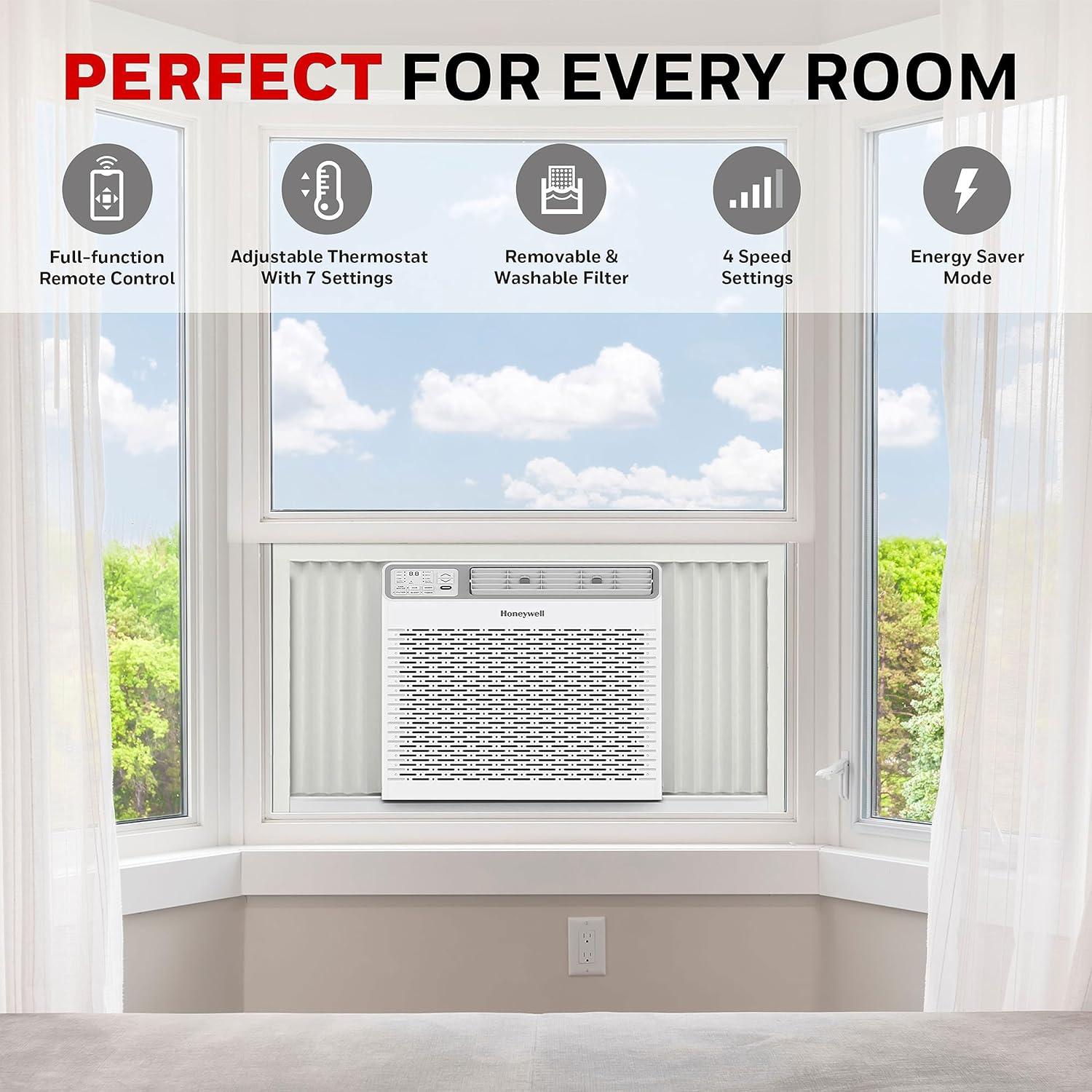 Honeywell 8,000 BTU Digital Window Air Conditioner, Remote, LED Display, 4 Modes, Eco, 350 sq ft Coverage