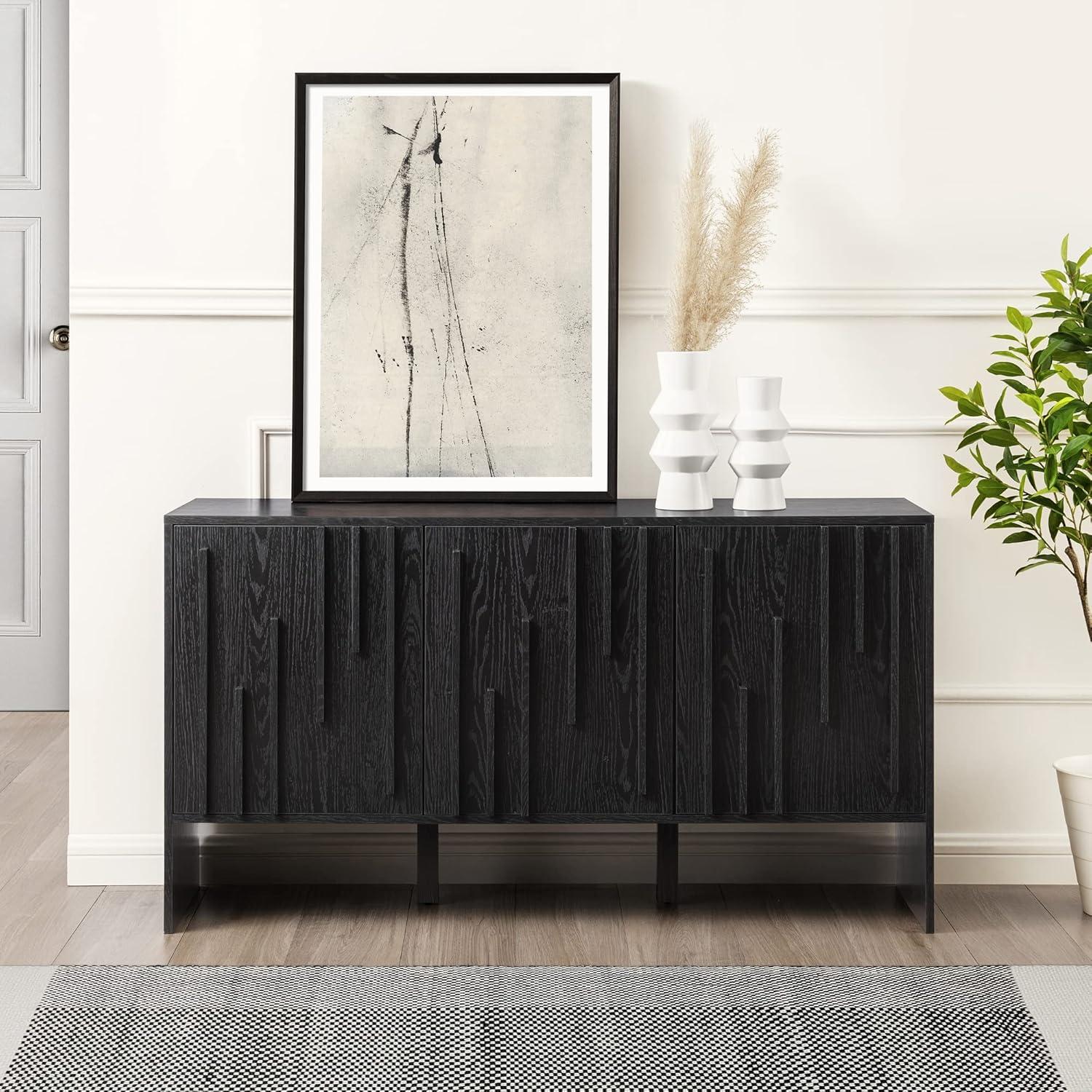 Modern Staggered Vertical Accent 3 Door Sideboard - Saracina Home