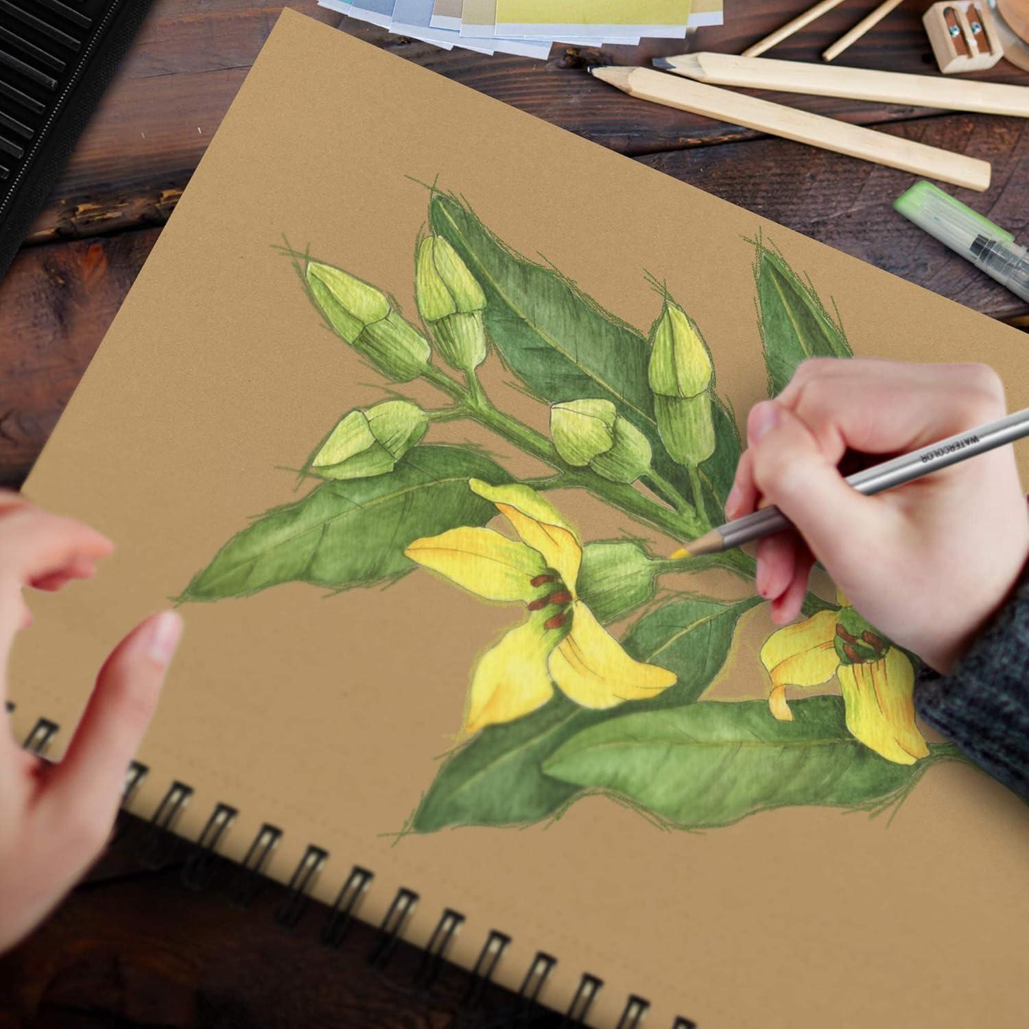 NIL - Tech70 Sheets Premium Toned Tan Sketchbook - 9x12 inches (107 lb/175 GSM) Spiral Bound Drawing Paper Pad for Markers, Colored Pencils, Chalk, Oil Pastels, Charcoal Pencils and Graphite