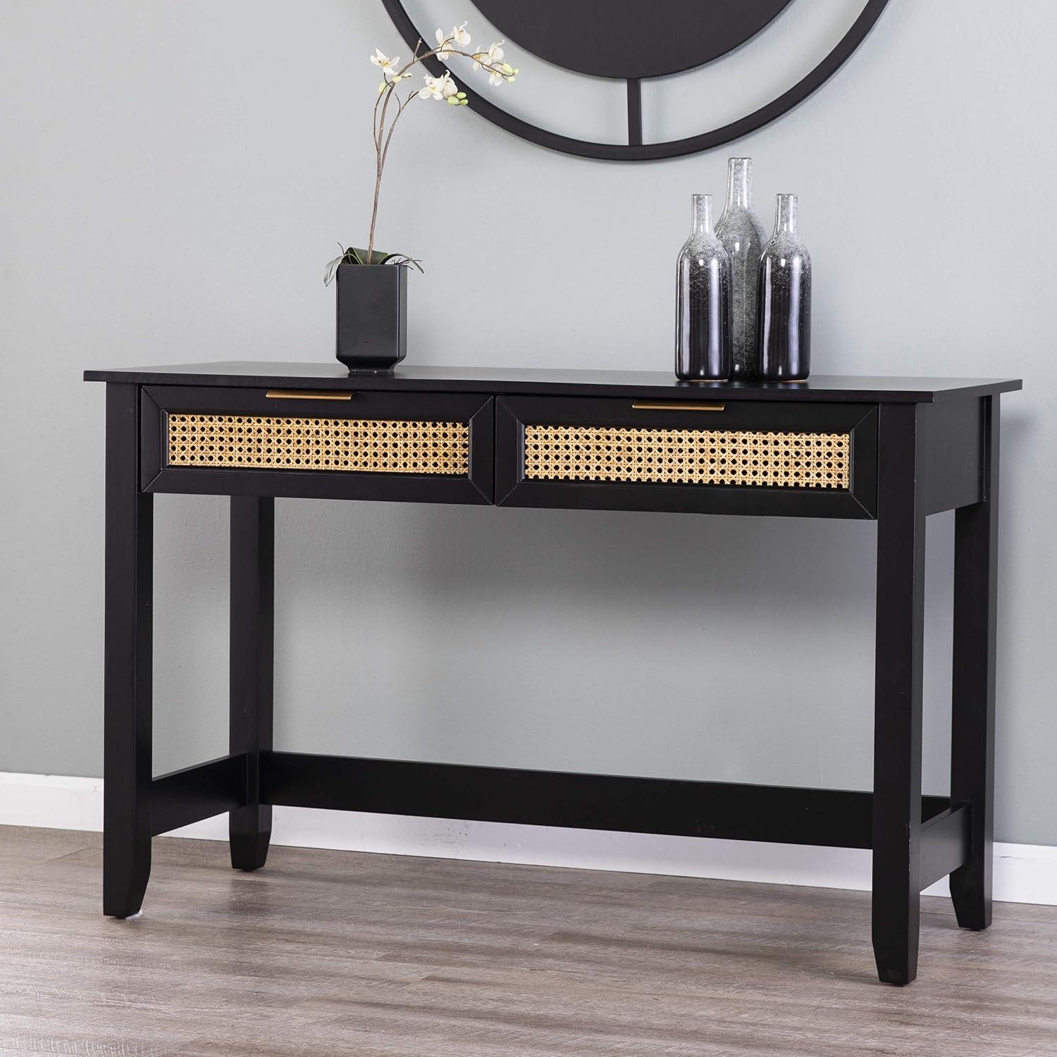 Chekshire 53" Black and Natural Wood Storage Console