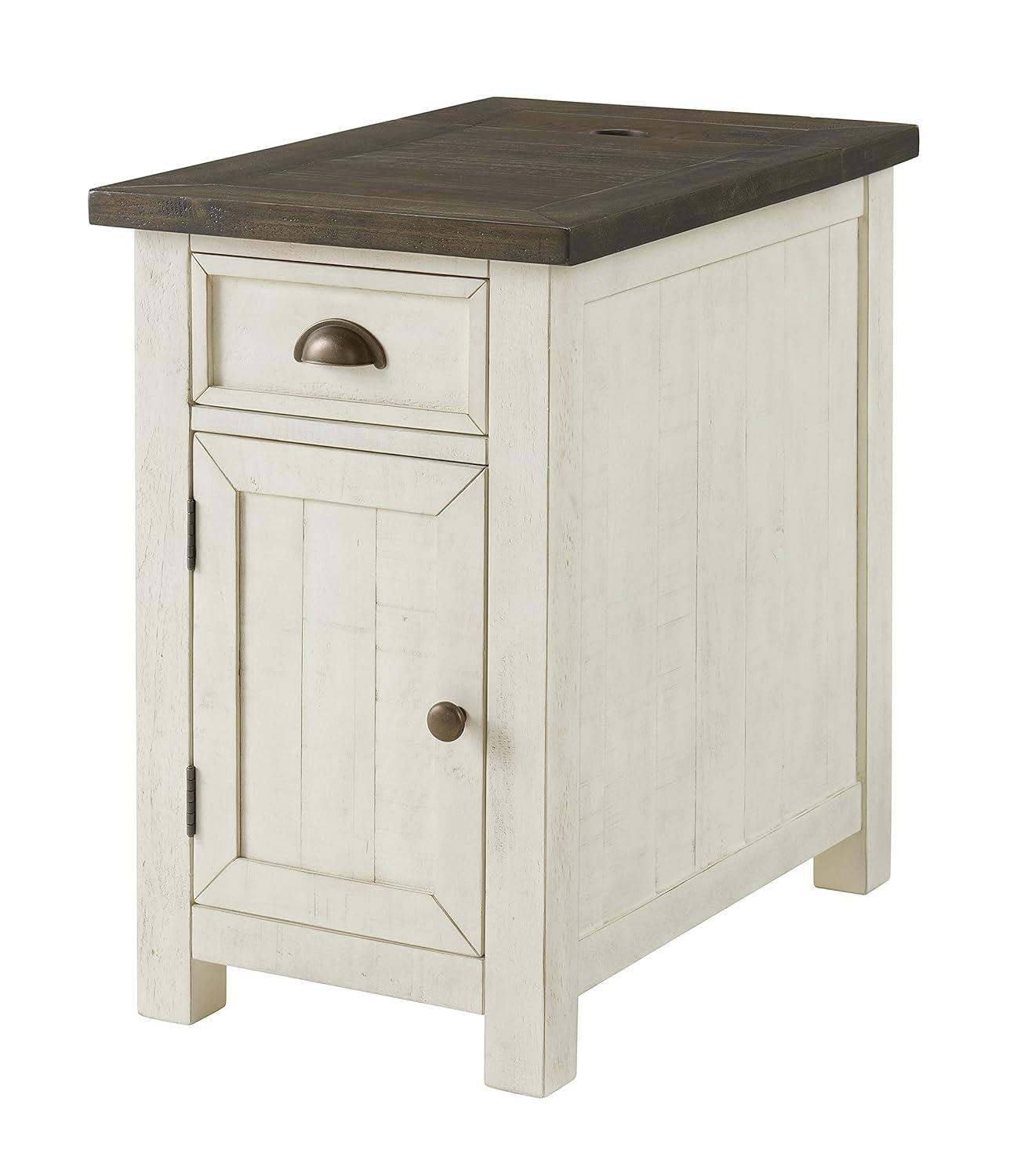 Martin Svensson Home Monterey Chairside Table with Power, Cream White and Brown