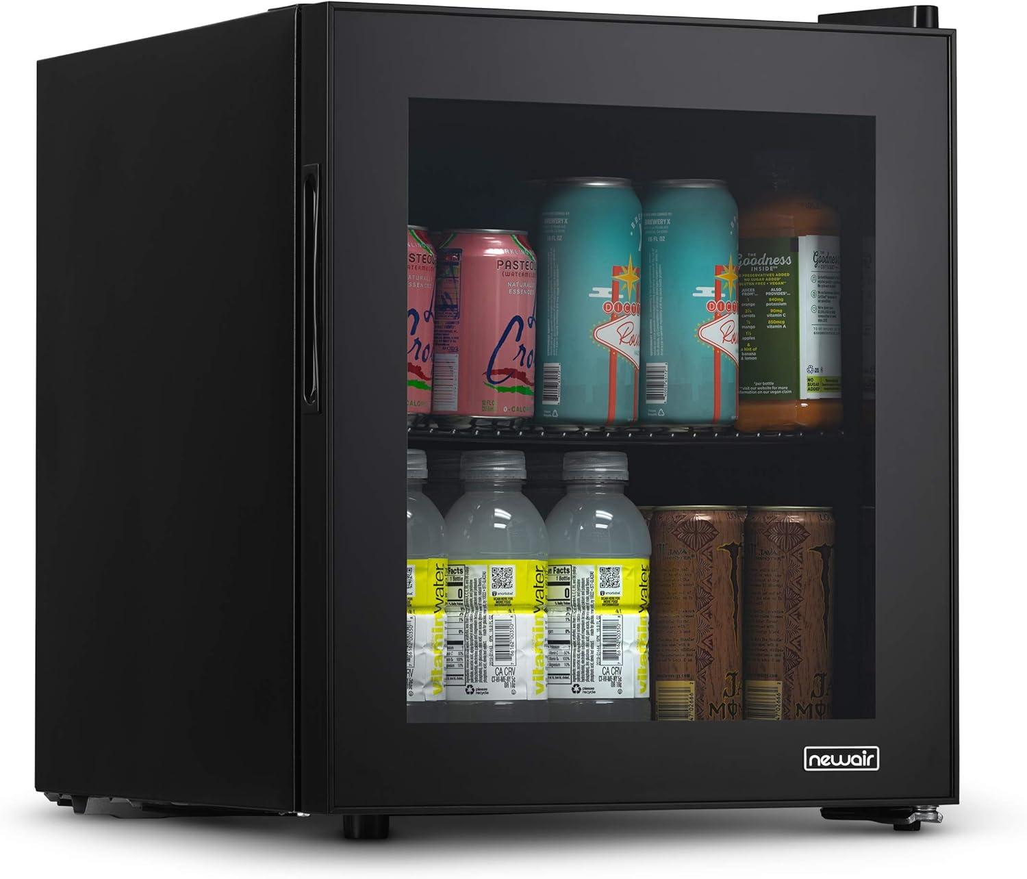 Newair 60 Can Beverage Fridge with Glass Door, Small Freestanding Mini Fridge in Black