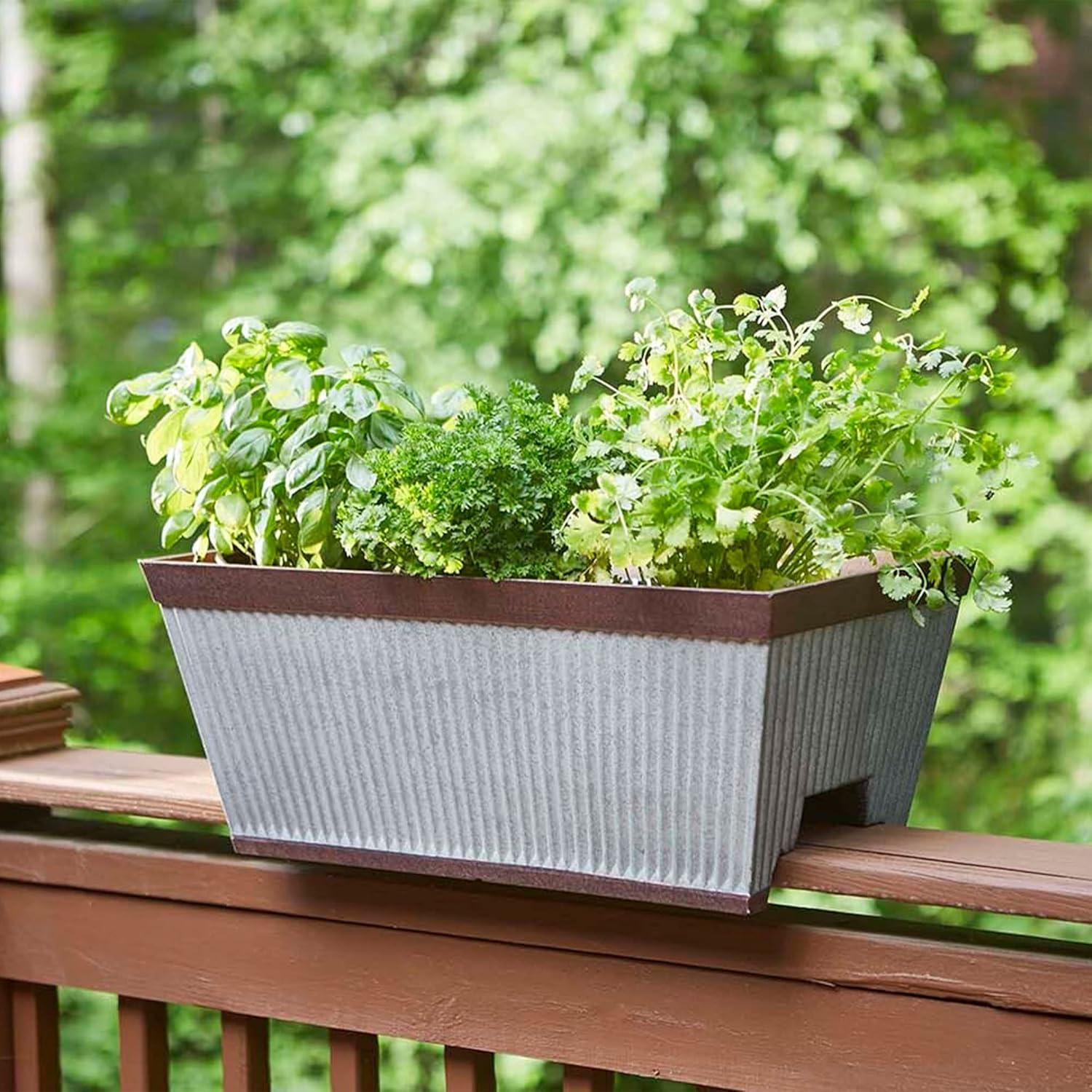 Rustic Galvanized Resin Rail Planter for Outdoor Spaces