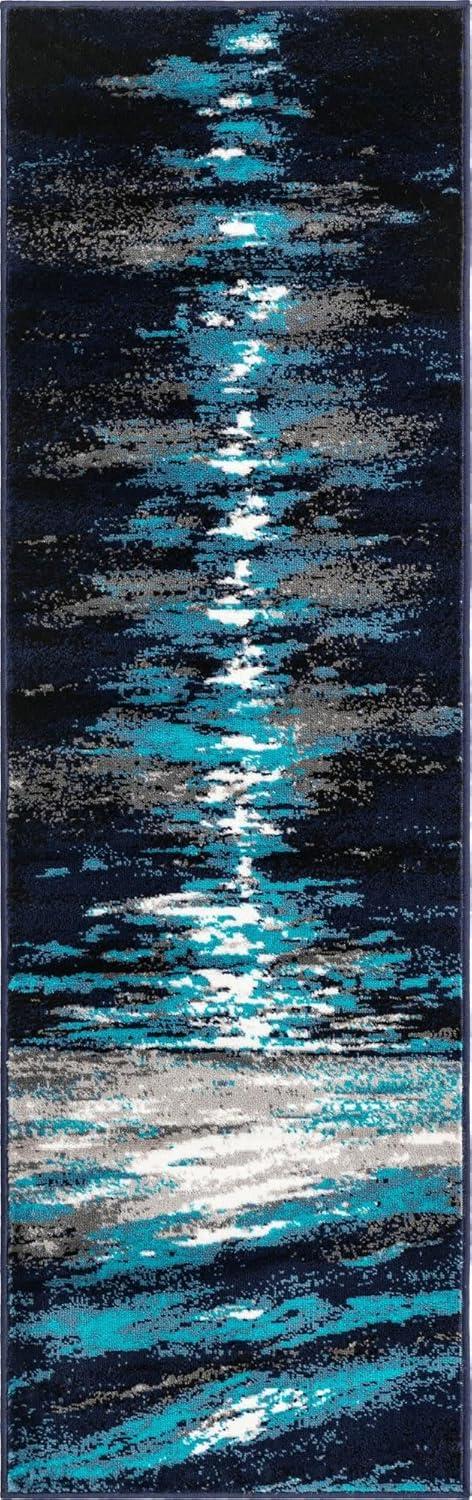 Navy Blue Abstract Rectangular Synthetic Indoor Rug, 7x10 ft