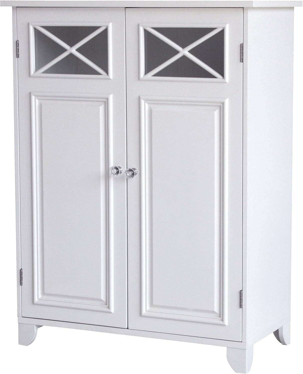 Teamson Home Dawson Two-Door Floor Storage Accent Cabinet with Decorative Glass Panels, White