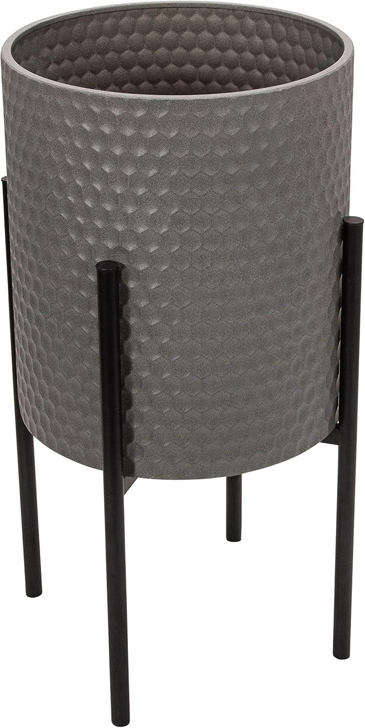 Sagebrook Home Set Of 2 Honeycomb Planter On Metal Stand, Gray/Black, Round, Iron, Contemporary, 23"H, Hexagon