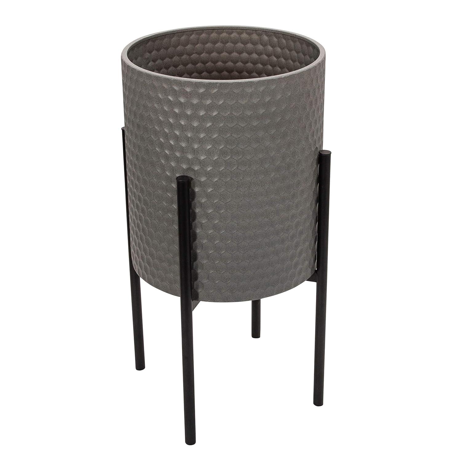 Sagebrook Home Set Of 2 Honeycomb Planter On Metal Stand, Gray/Black, Round, Iron, Contemporary, 23"H, Hexagon