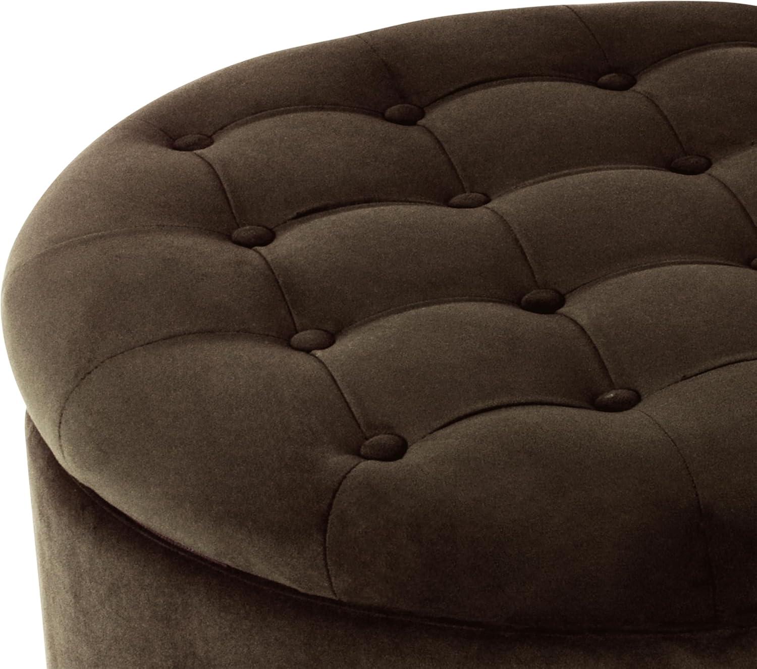 Tufted Round Storage Ottoman Velvet Brown - HomePop: Elegant Honey Oak Legs, Upholstered, Easy to Assemble