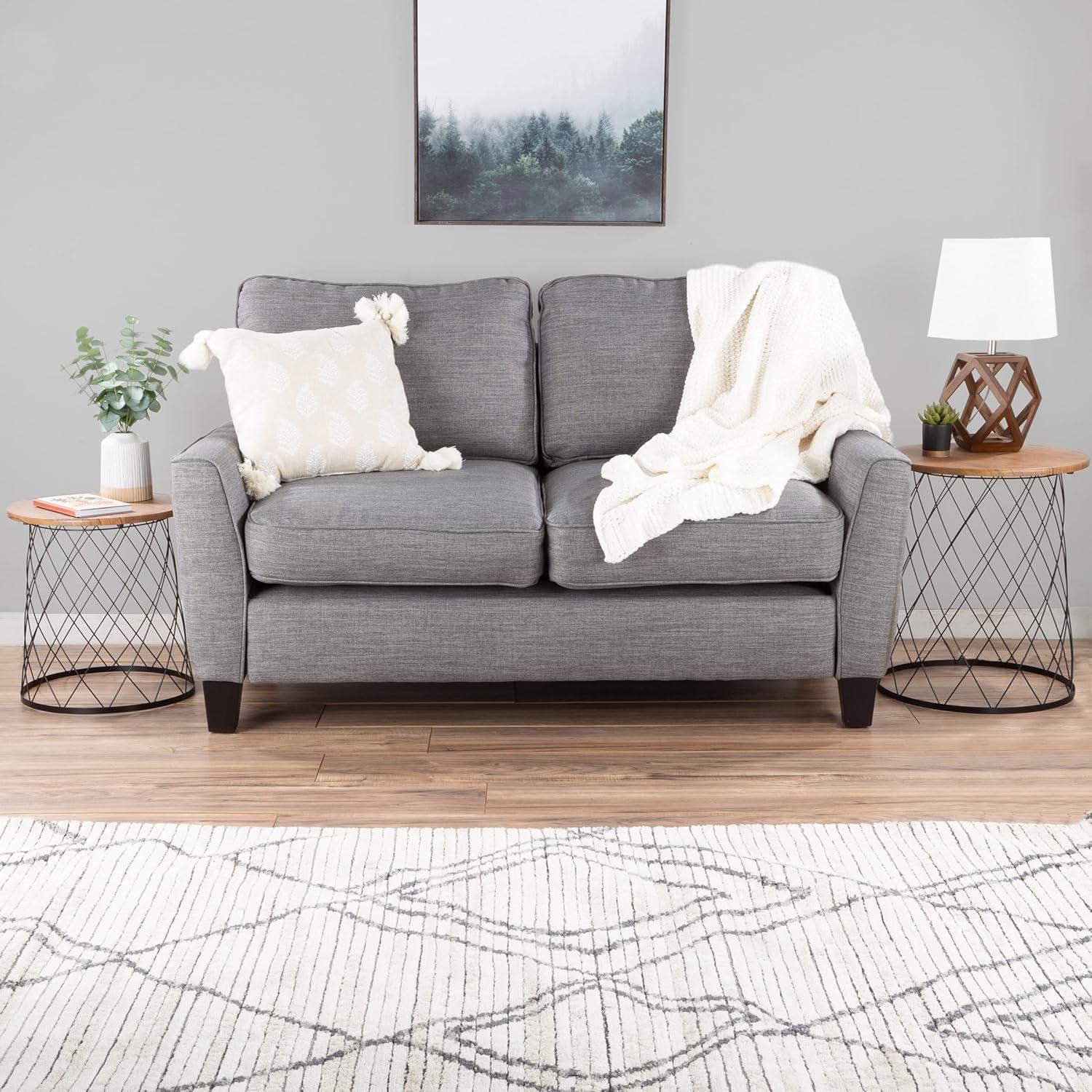 Lavish Home End Table with Storage – Set of 2 Round Nesting Tables with Diamond Pattern Wire Basket Wood Tops, Industrial Farmhouse Side Table