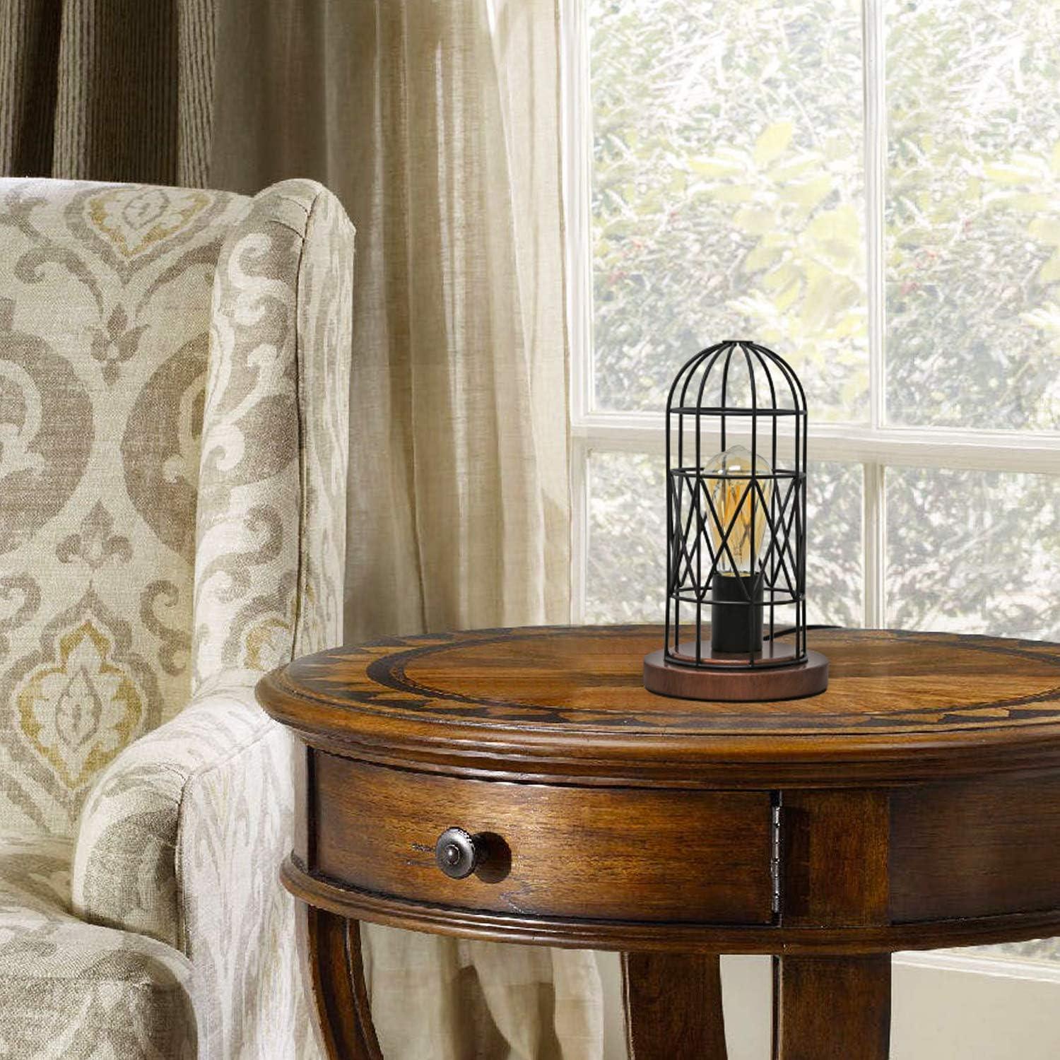 Industrial Black Metal Cage Touch Control Table Lamp