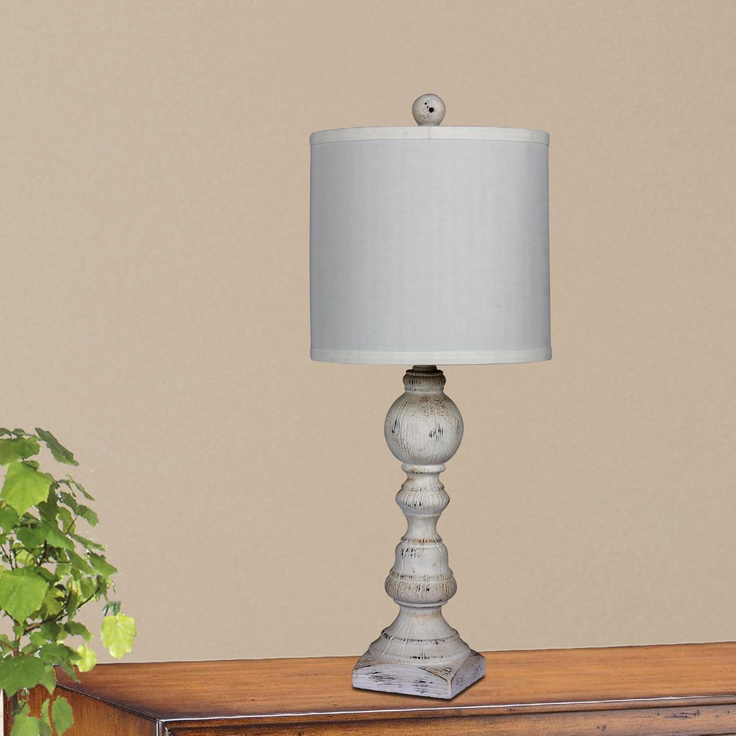 Fangio Lighting 's 6241CAW-2PK Pair Of 26 in. Distressed Balustrade Resin Table Lamps in a Cottage Antique White Finish