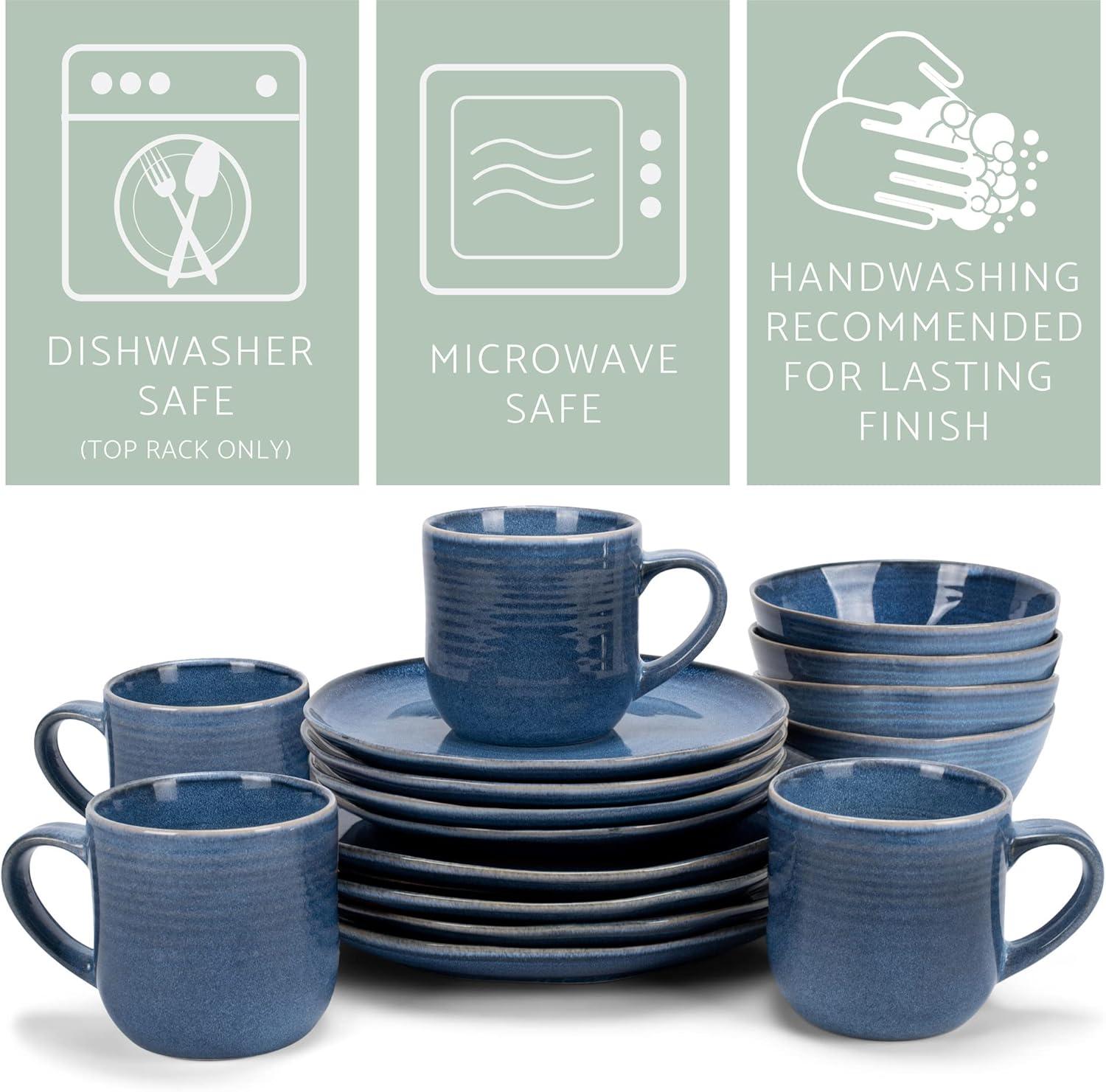 Cobalt Blue Ceramic Stoneware 16-Piece Dinnerware Set