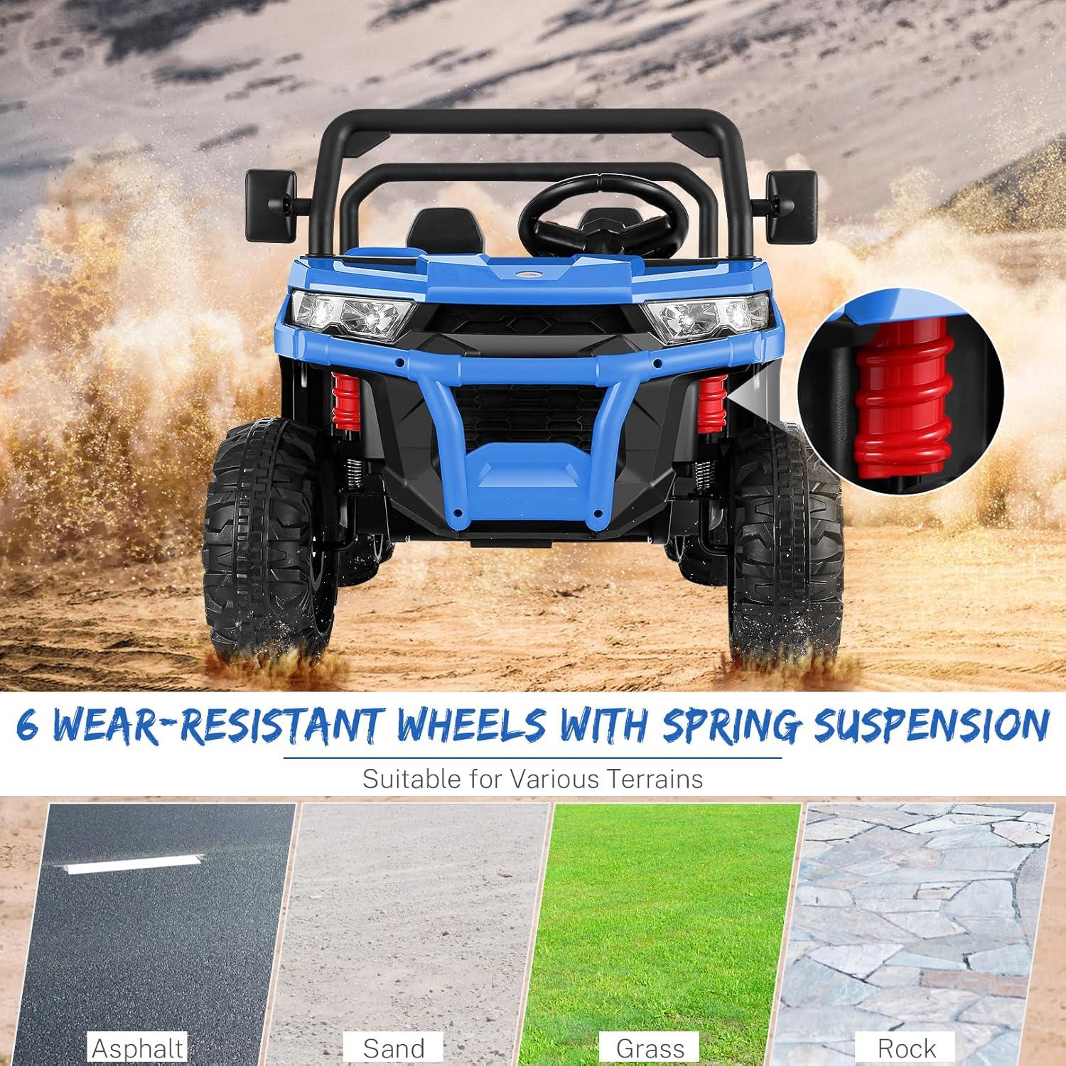 Funcid 24 Volt Ride on toys, 2-Seater Ride on Cars with Remote Control, 400W Electric Car for Kids, Ride on UTV w/ Bluetooth, MP4, Seat Belts, Volume Adjustment, Suspension, Blue