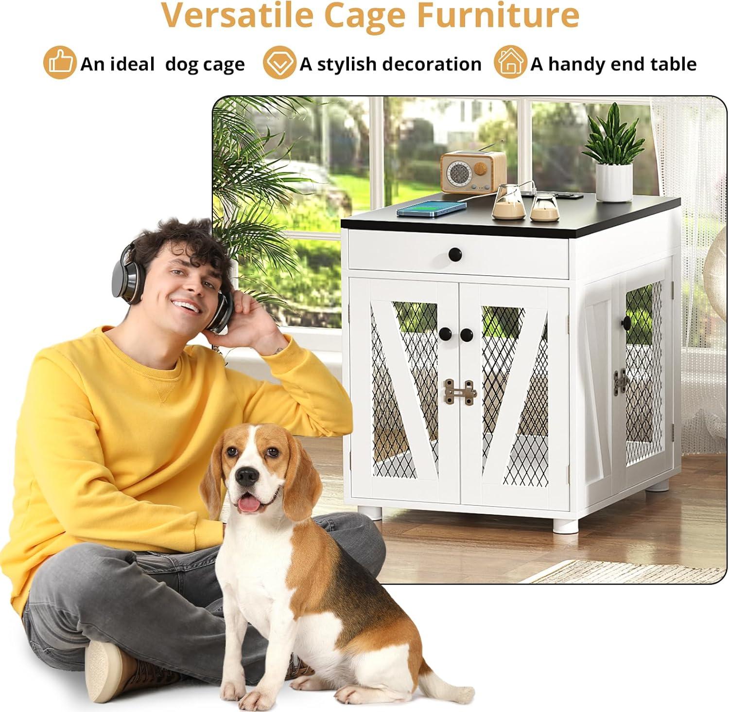 Tucker Murphy Pet™ Dog Crate Furniture, Wooden Dog Kennel End Table with USB Charging Station, Storage Drawer, Double Latched Door, Farmhouse Furniture-Style Crate Side Table for Dogs Under 40 lbs, Indoor Use