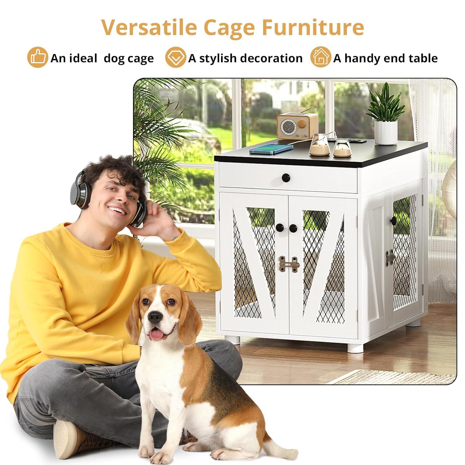 Tucker Murphy Pet™ Dog Crate Furniture, Wooden Dog Kennel End Table with USB Charging Station, Storage Drawer, Double Latched Door, Farmhouse Furniture-Style Crate Side Table for Dogs Under 40 lbs, Indoor Use