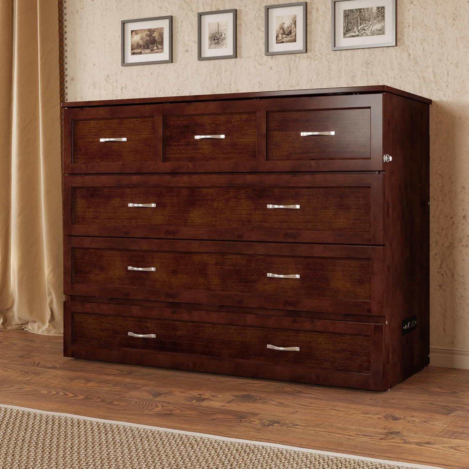 Full Deerfield Murphy Bed Chest with Charger Walnut - AFI: Bedroom Furniture, No Box Spring Needed