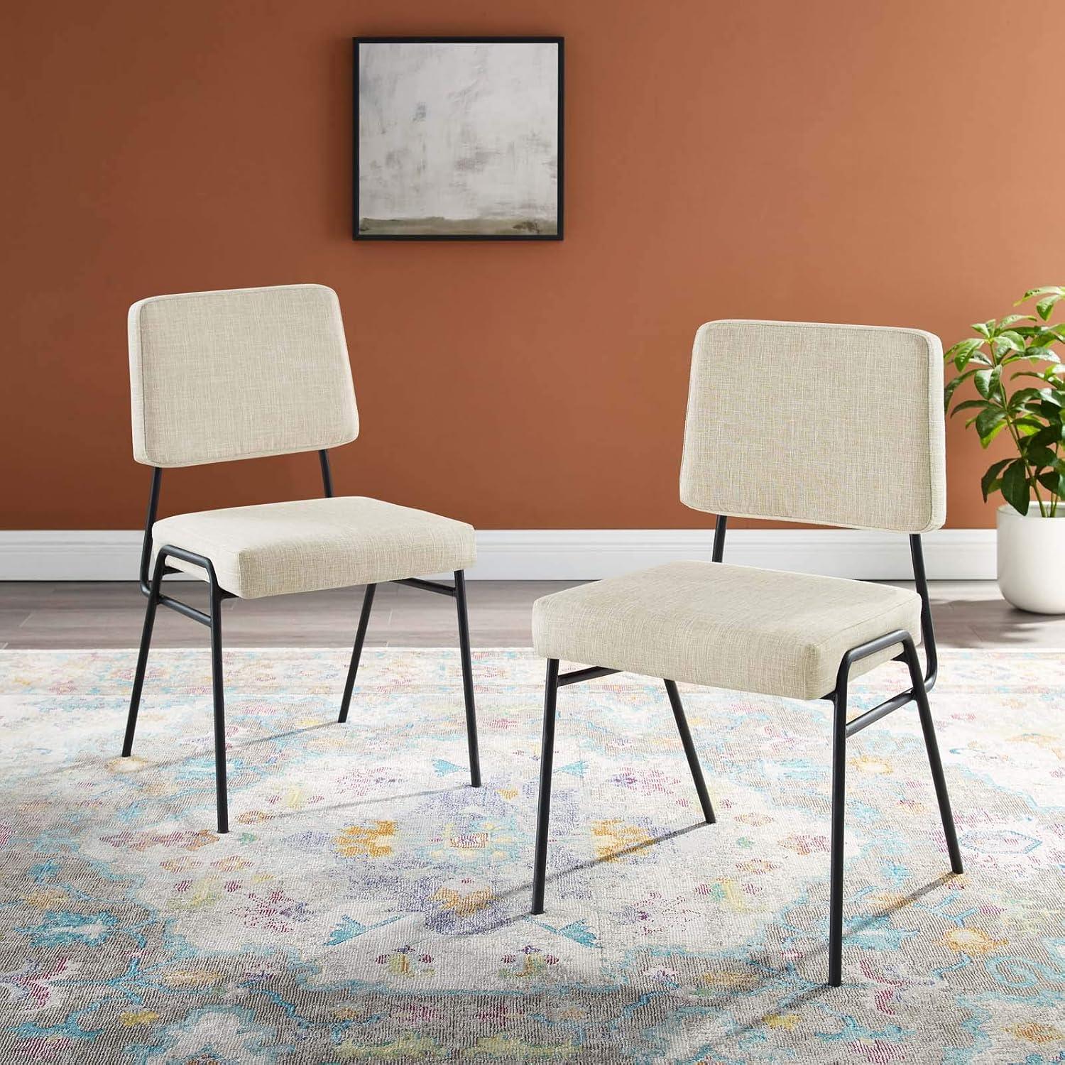 Modway Craft Dining Side Chair Upholstered Fabric Set of 2 in Black Beige