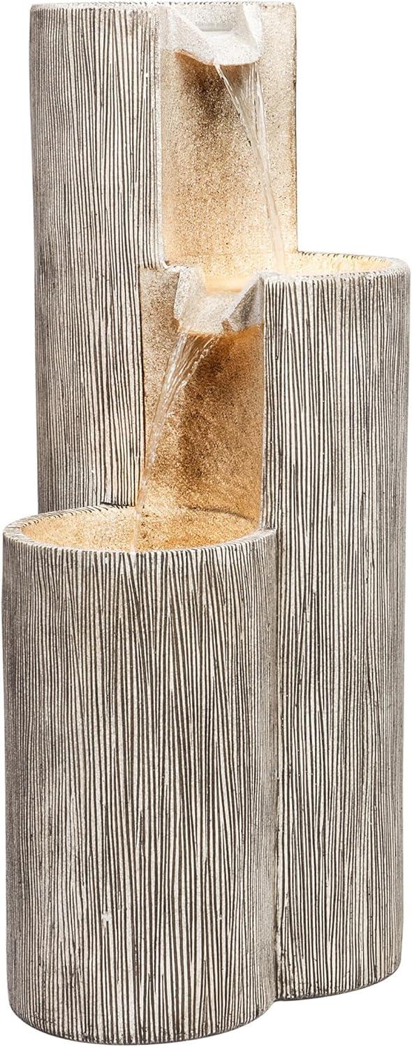 41" Resin Outdoor Tiering Column Zen Fountain with LED Lights Gray - Alpine Corporation