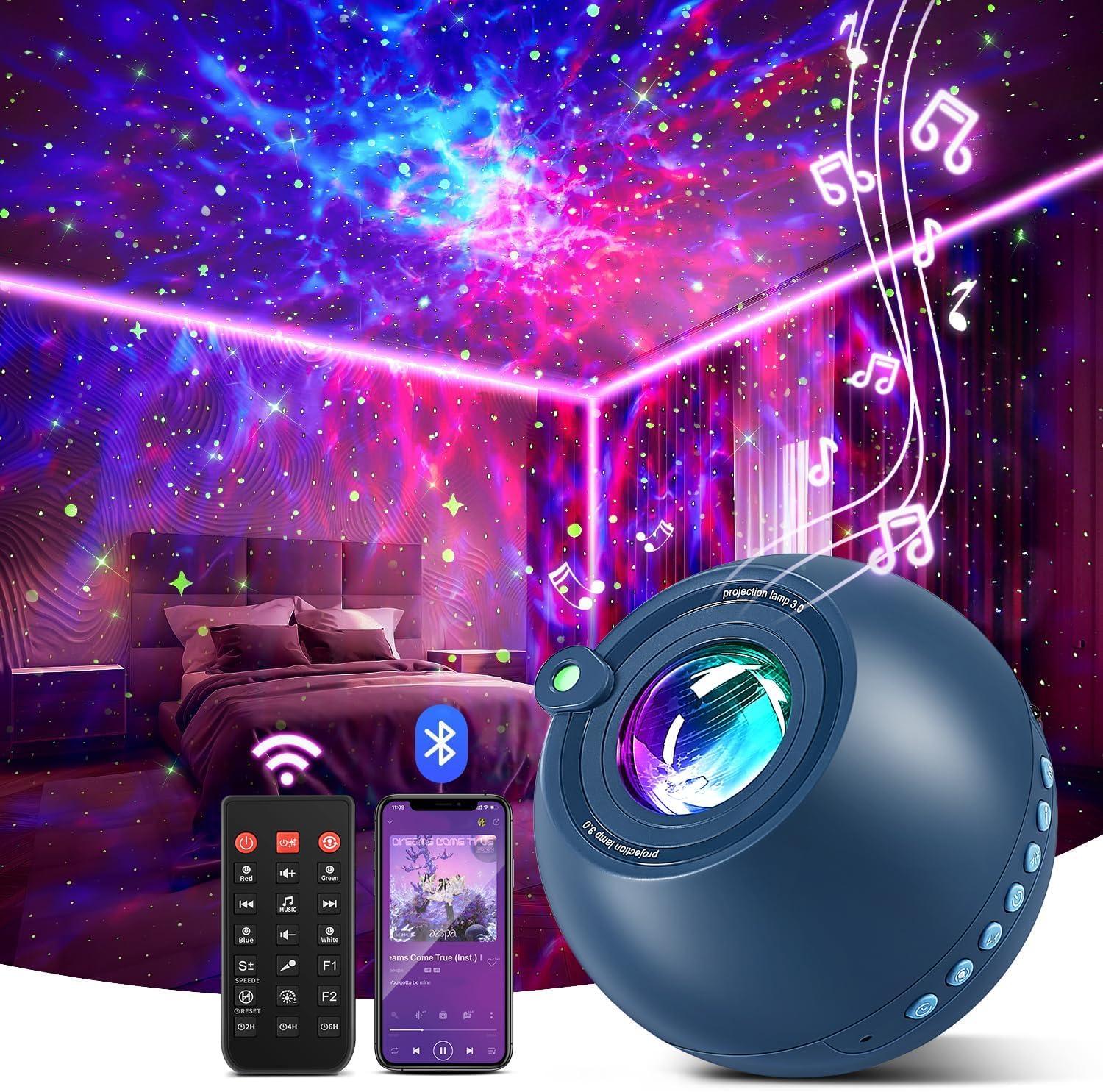 Blue 15-Color Galaxy Star Projector with Bluetooth Speaker