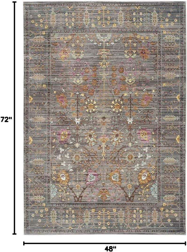 SAFAVIEH Valencia Grigor Traditional Polyester Area Rug, Grey/Multi, 4' x 6'